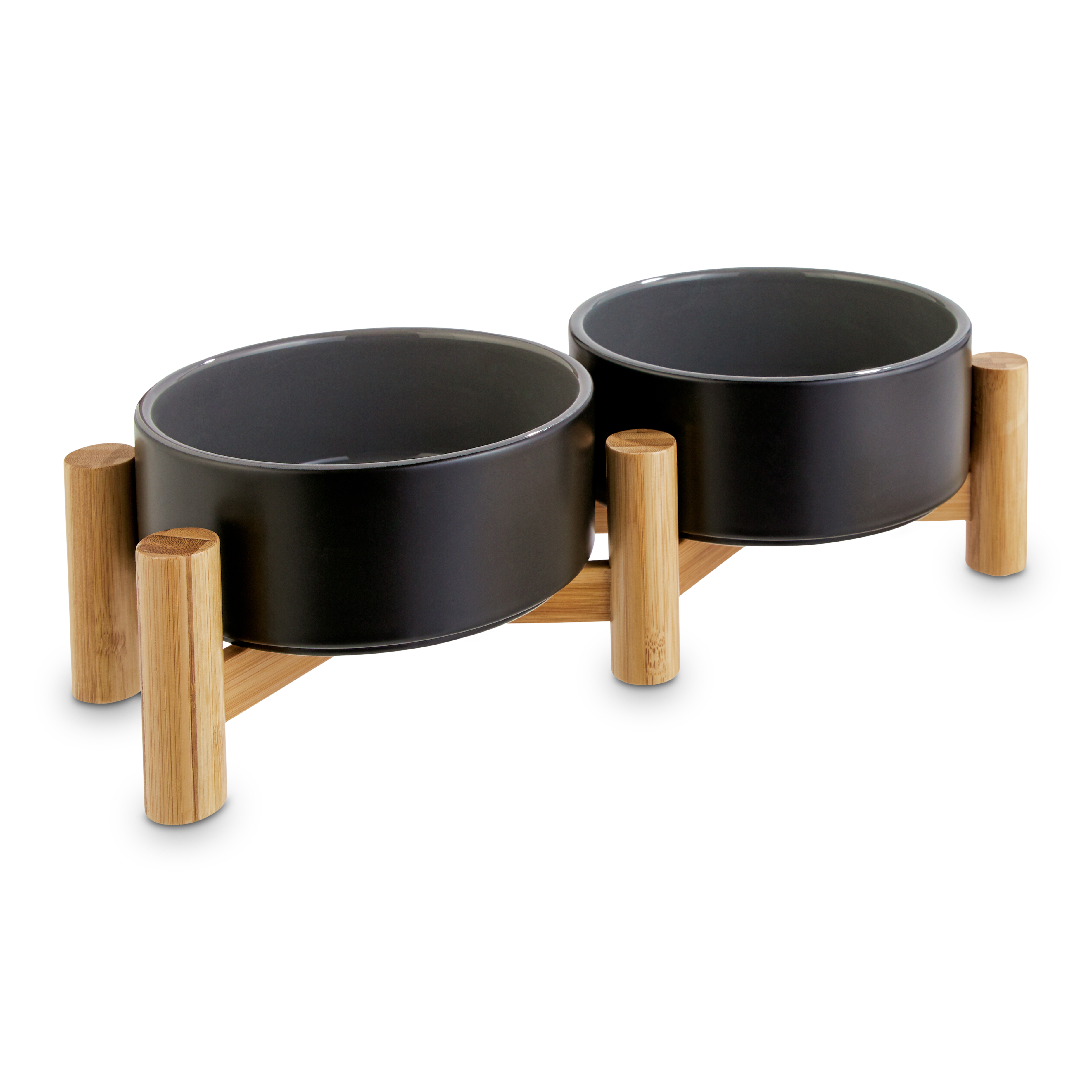 Ceramic Dog Bowls with Wood Stand, Dog Water Bowls and Food Dish, Heavy  Weighted or No Tip Over Dog Comfort Food Bowls, Stoneware Pet Bowl, for Large  Dogs - black 