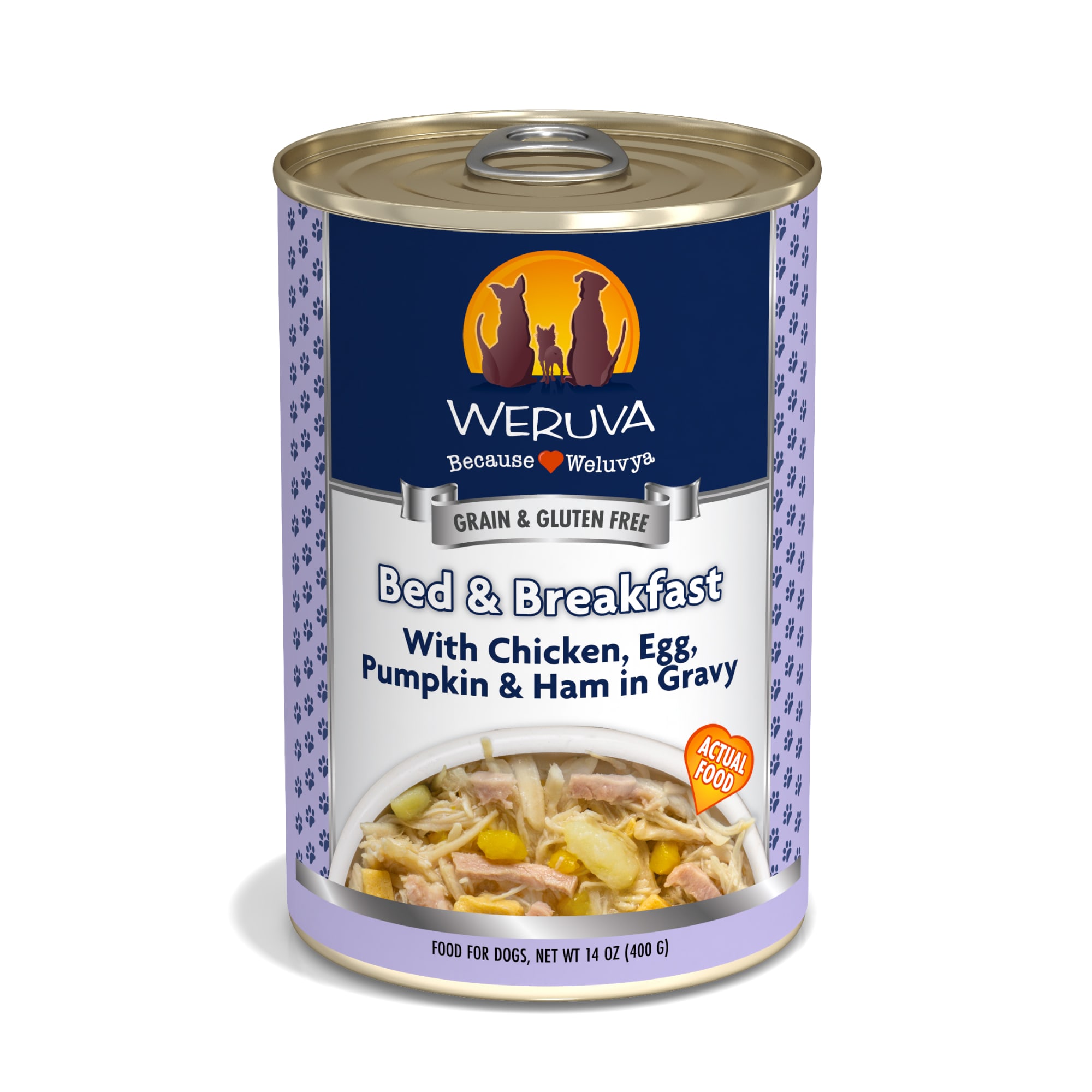 Weruva Classics Bed Breakfast with Chicken Egg Pumpkin Ham in Gravy Wet Dog Food 14 oz. Case of 12