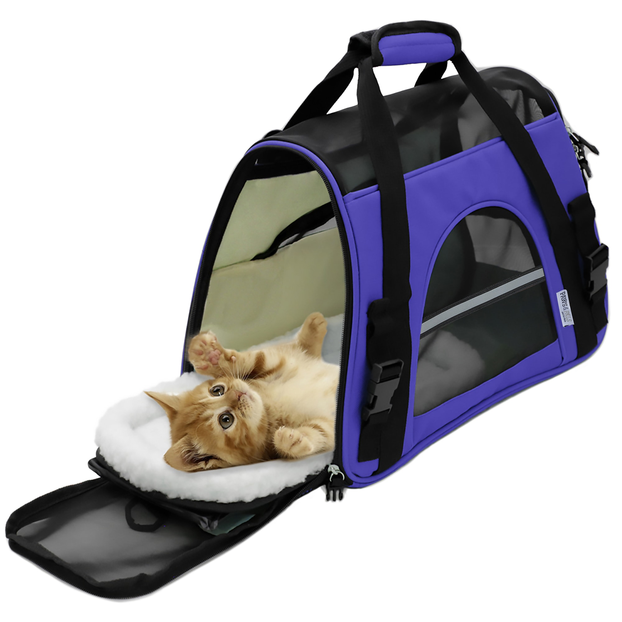 cenadinz Cat Carrier for Small Medium Cats Dogs Puppies with Big Space 5 Mesh Windows 4 Open Doors - Purple