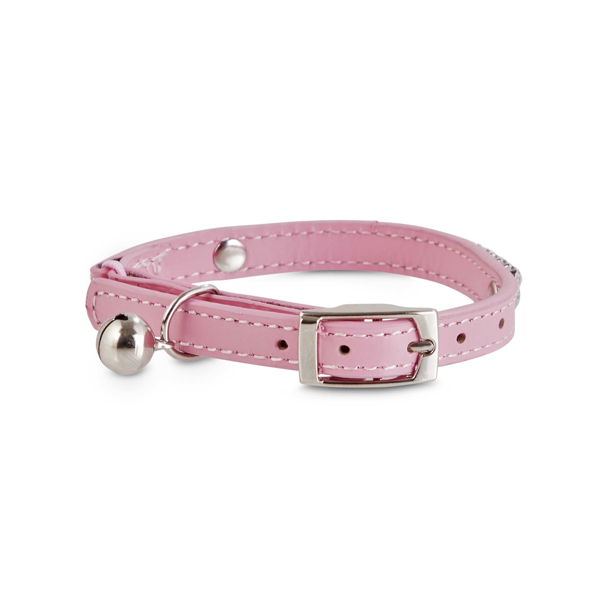 Bejeweled Pink Leather with Safety Stretch Cat Collar Bond & Co 