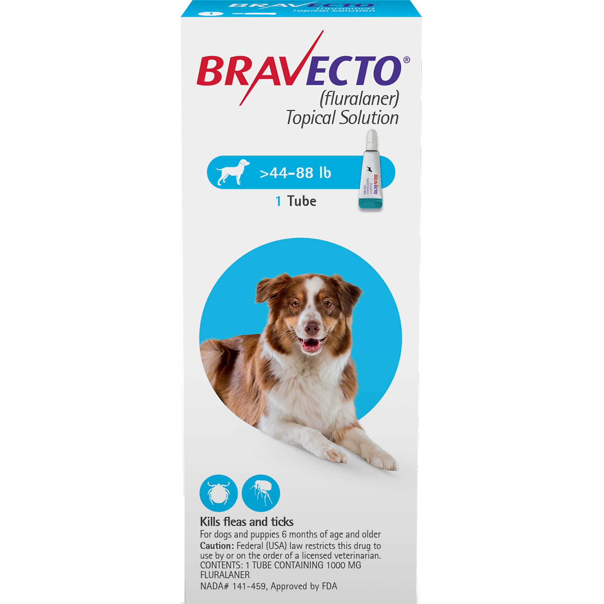 Bravecto Topical Solution For Dogs 44 88 Lbs Single 12 Week Dose
