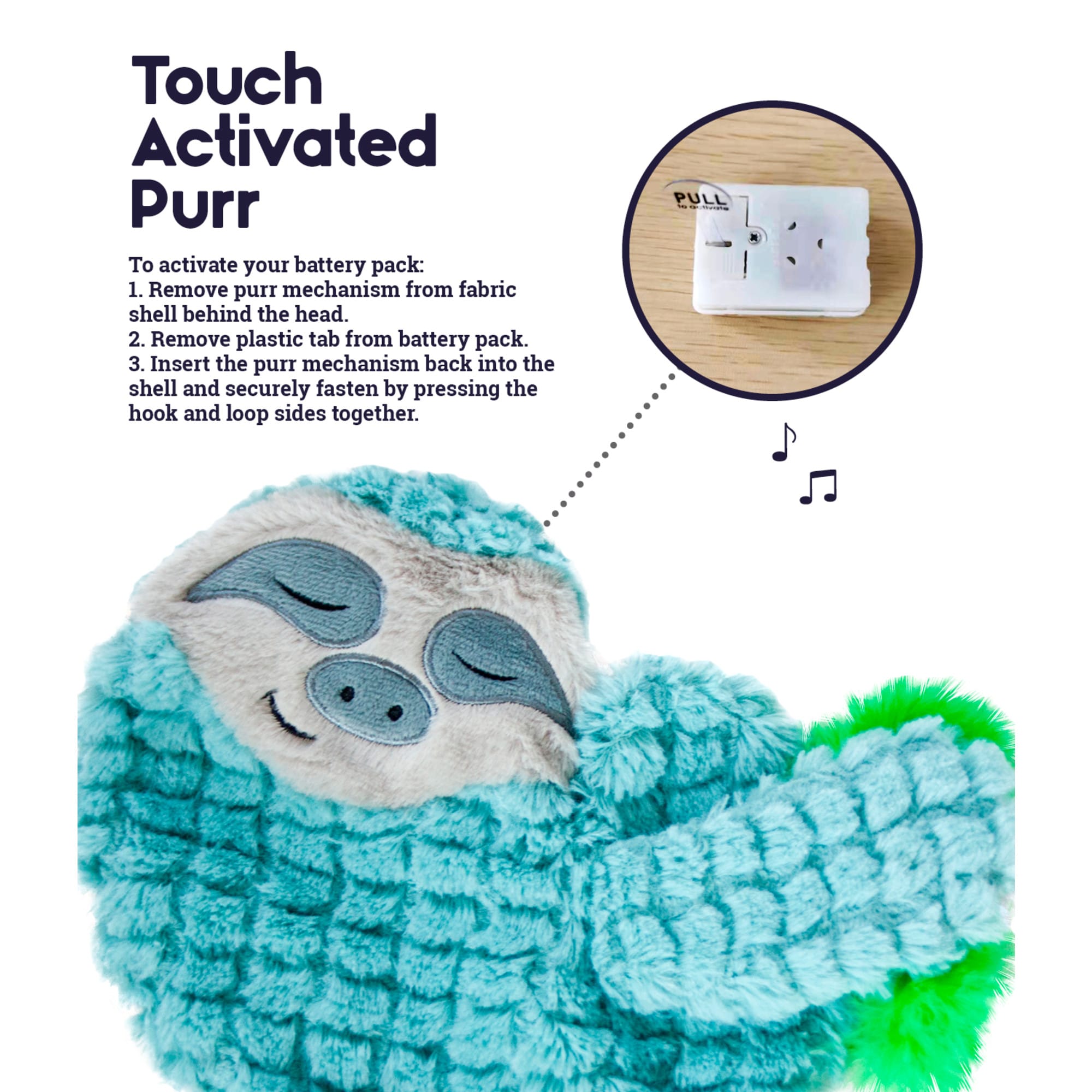 Touch activated plush outlet purring cat