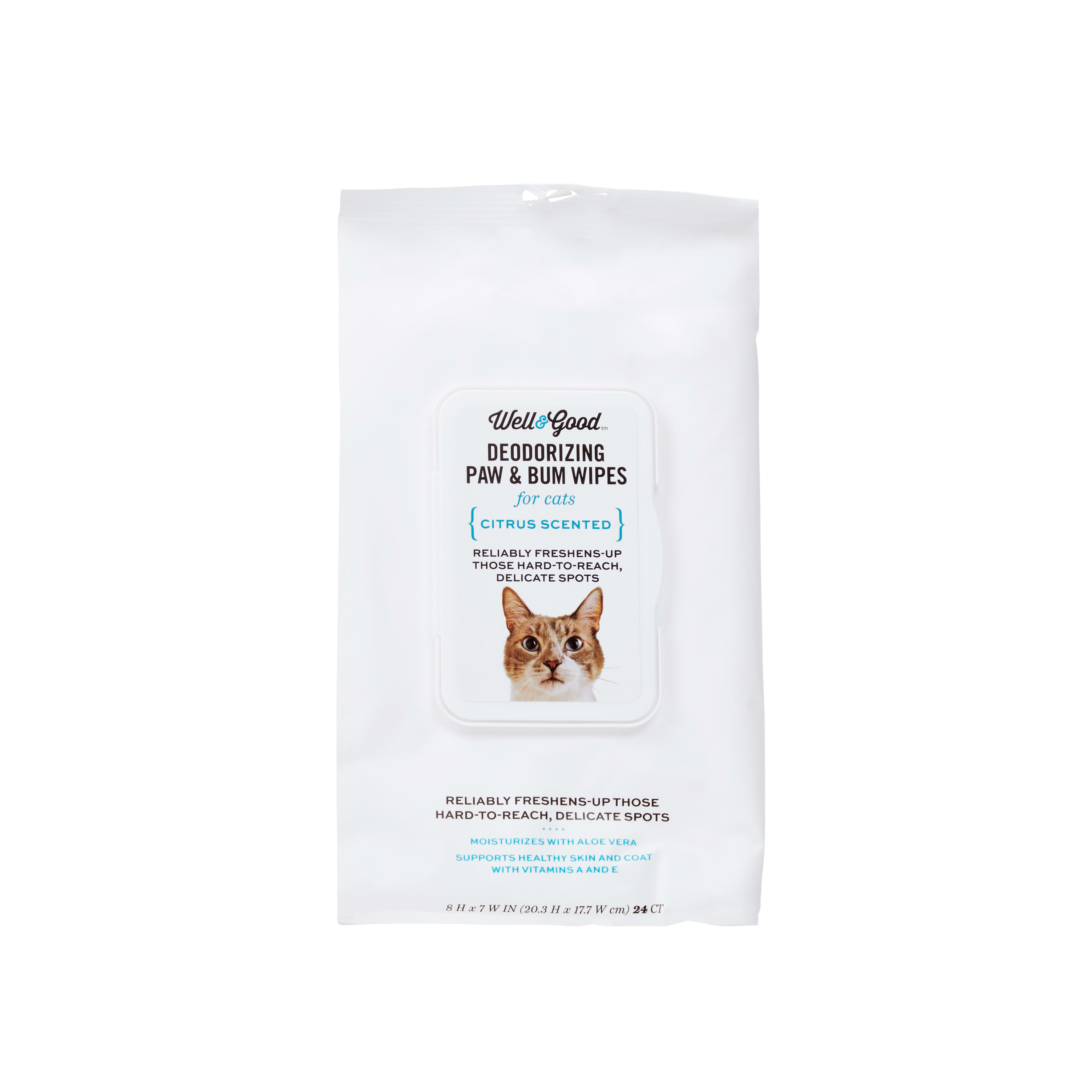Well & Good Deodorizing Paw and Bum Cat Wipes, Pack of 24