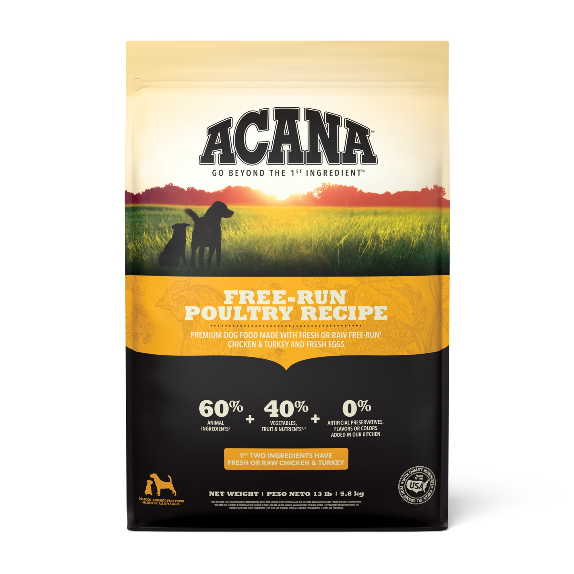 ACANA Grain Free Free Run Poultry Chicken and Turkey and Cage free Eggs Dry Dog Food 13 lbs