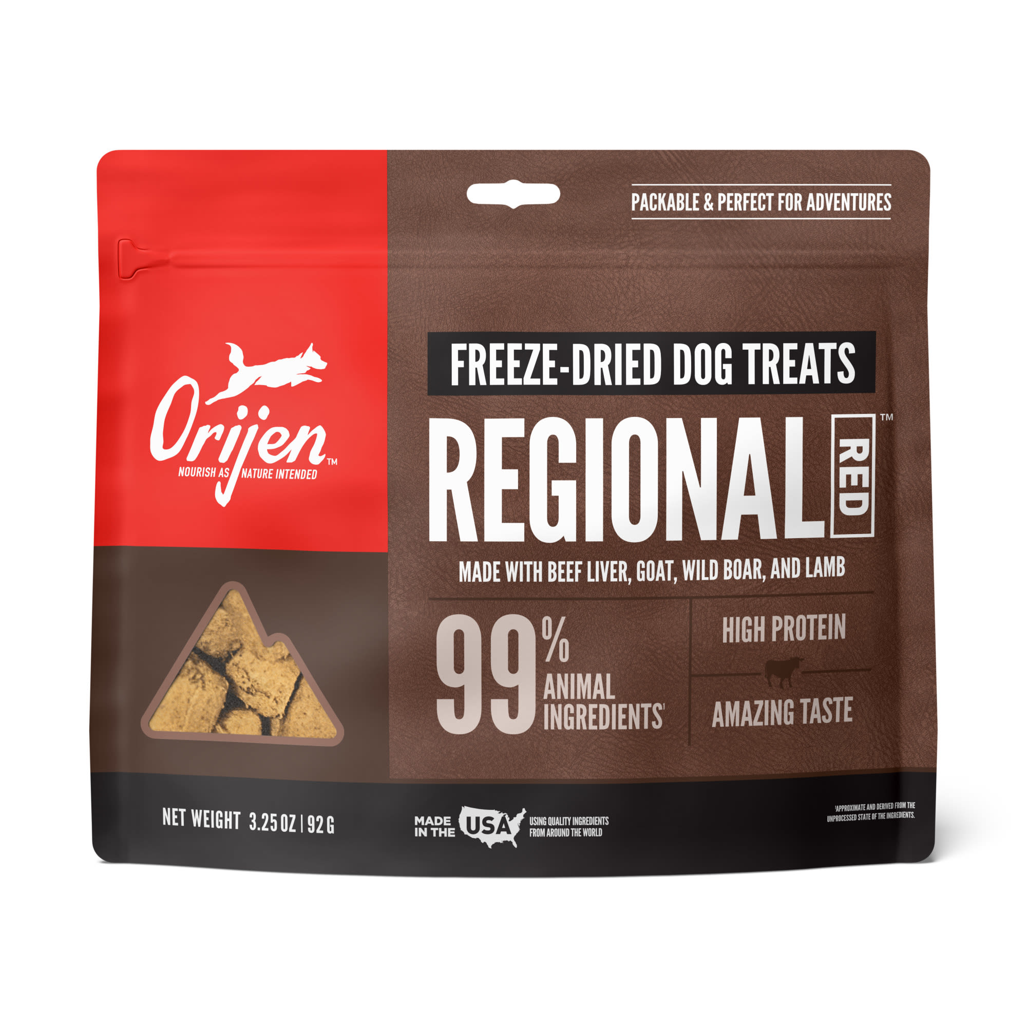 ORIJEN Freeze Dried Grain Free, High Protein, Raw Animal Ingredients, Regional Red Dog Treats, 3