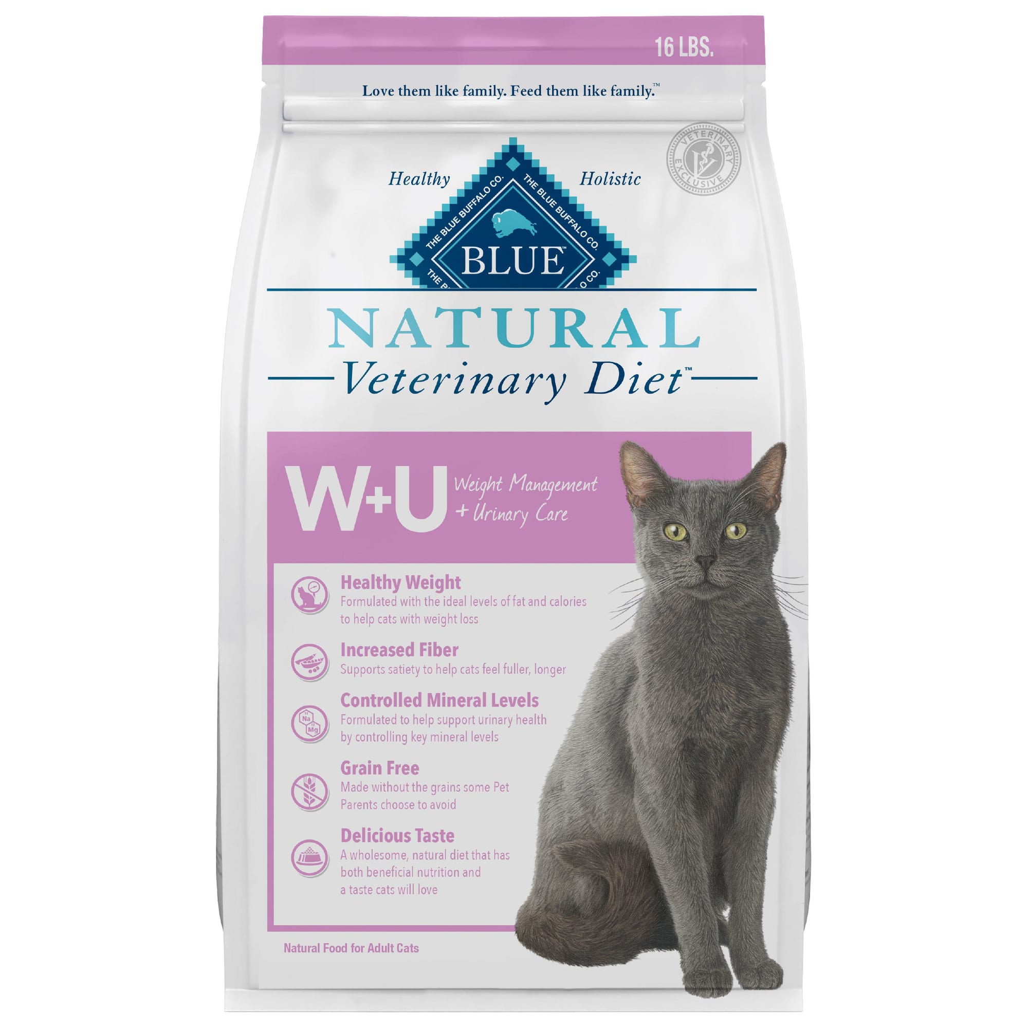 Blue Buffalo Natural Veterinary Diet W U Weight Management Urinary Care Dry cat Food 16 lbs