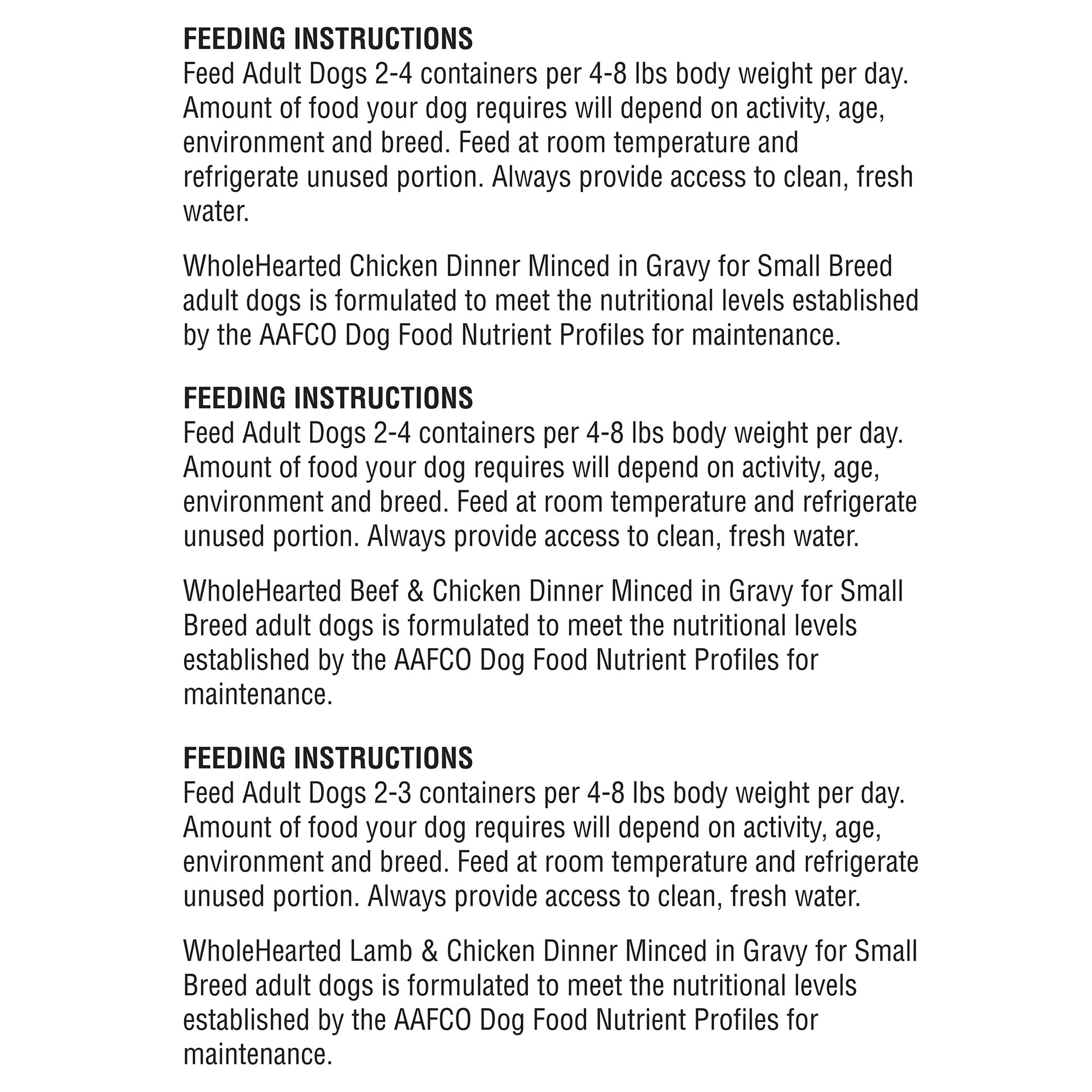 wholehearted dog food portions