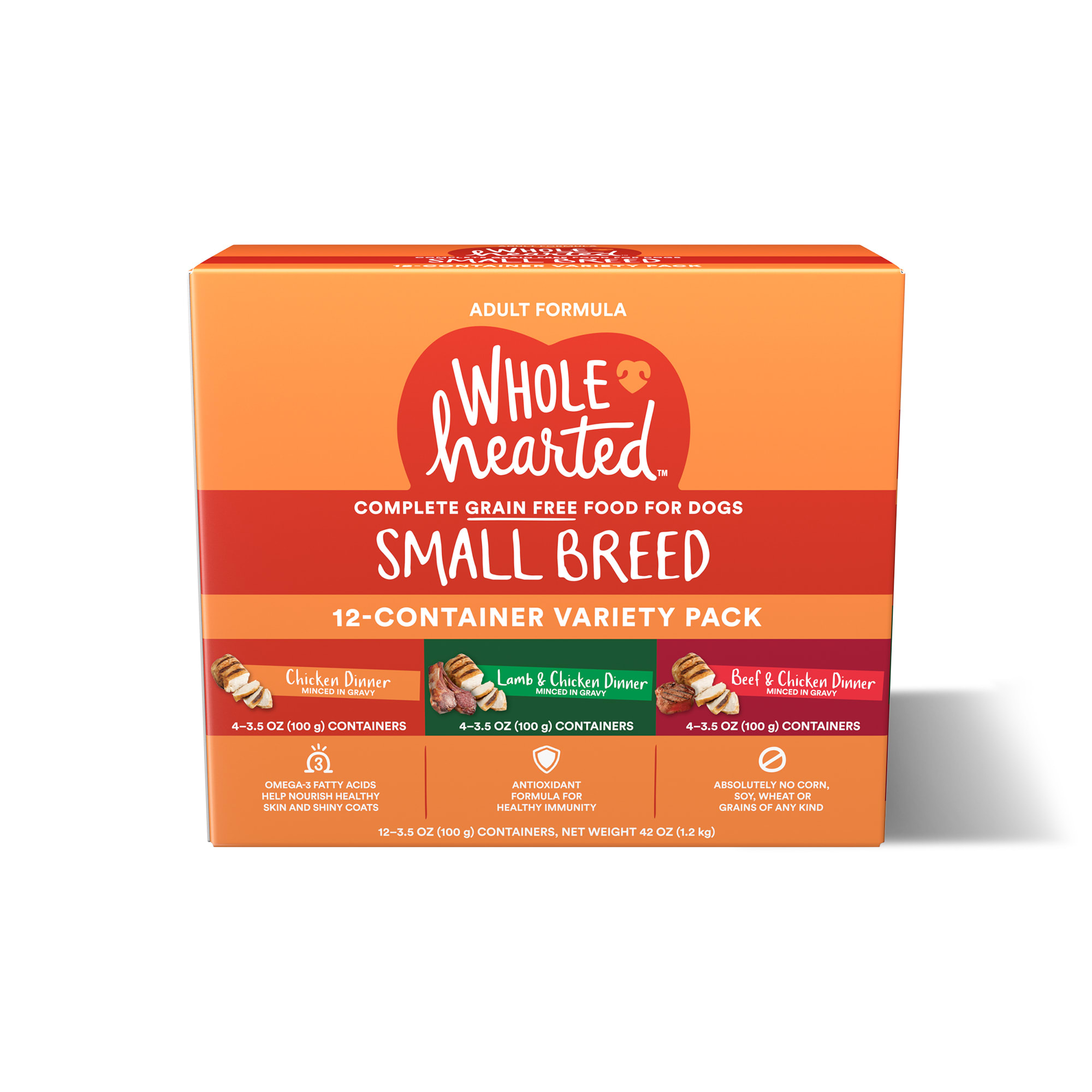 WholeHearted Grain Free Small Breed Minced in Gravy Adult Wet Dog Food Variety Pack 3.5 oz. Count of 12