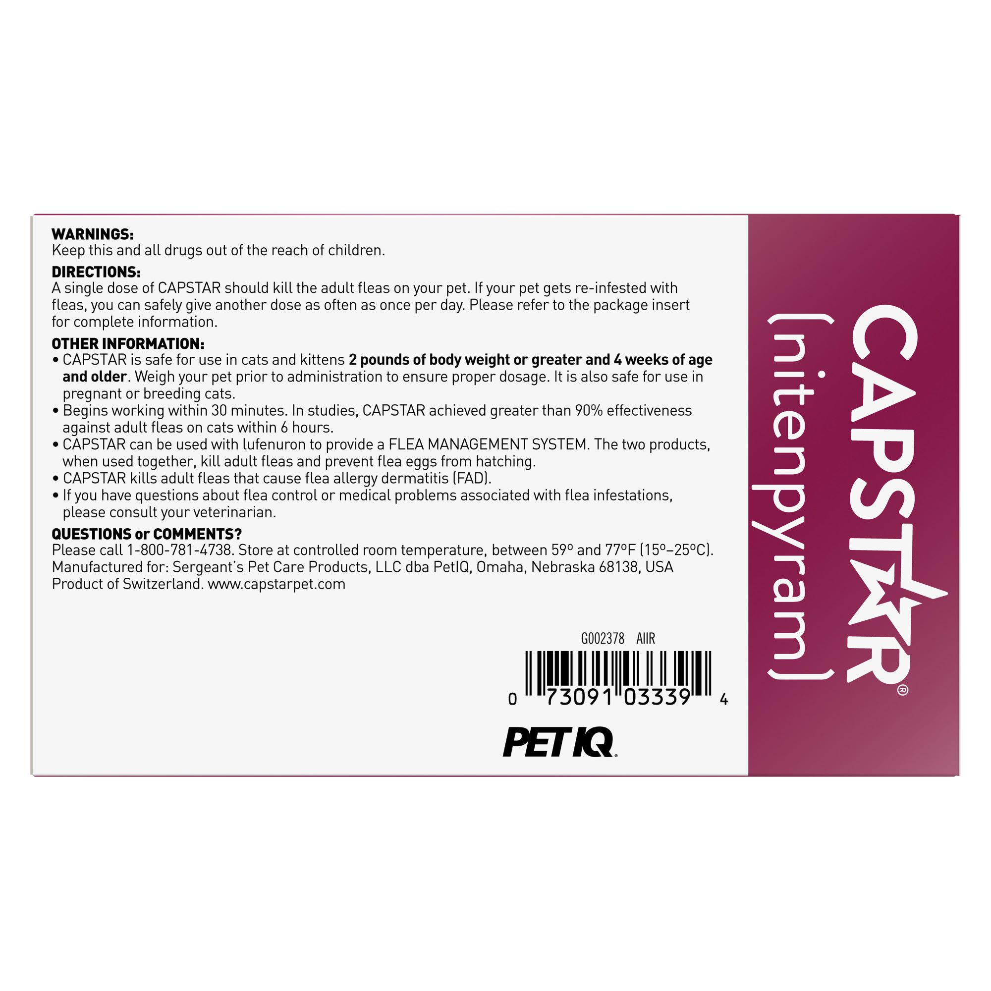 Capstar flea store pills for cats