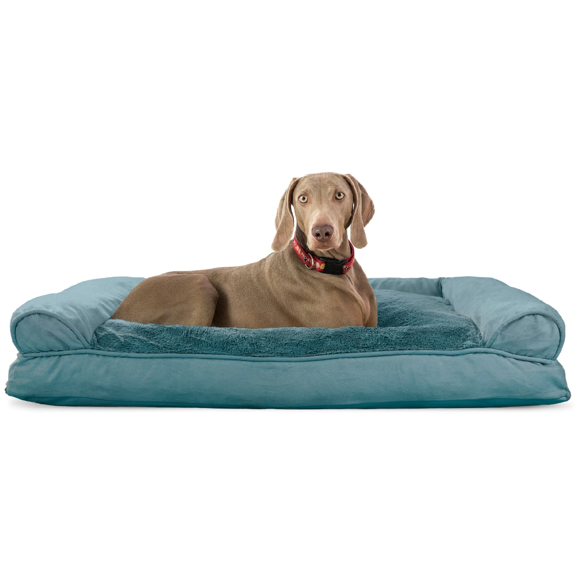 FurHaven Plush & Suede Pillow Sofa Dog Bed, 40" L x 32" W, Deep Pool Petco