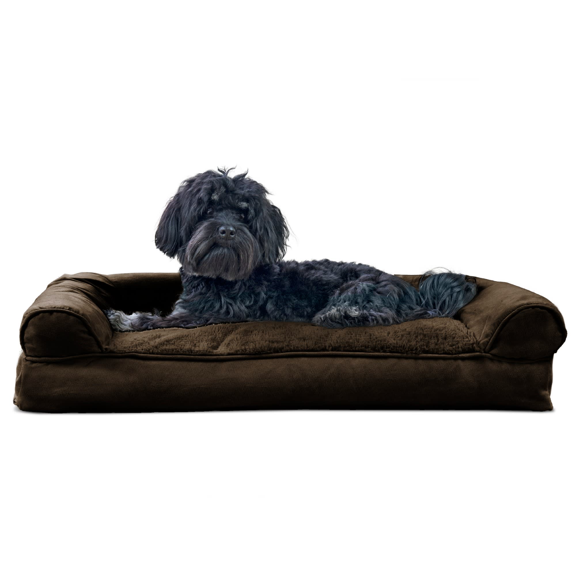 FurHaven Plush & Suede Pillow Sofa Dog Bed, 30" L x 20" W, Espresso Petco