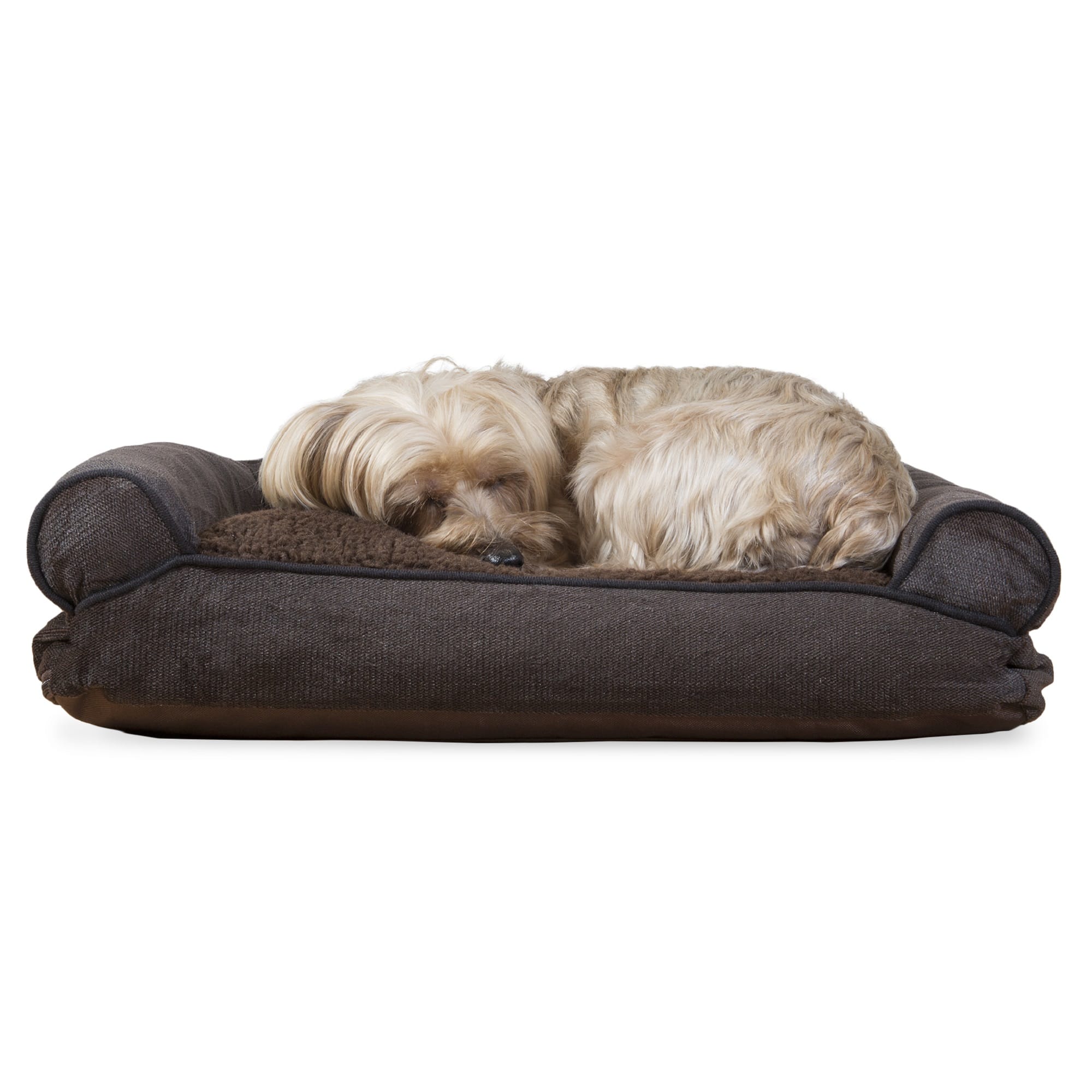FurHaven Faux Fleece & Chenille Soft Woven Pillow Sofa Dog Bed, 20" L x 15" W, Coffee Petco
