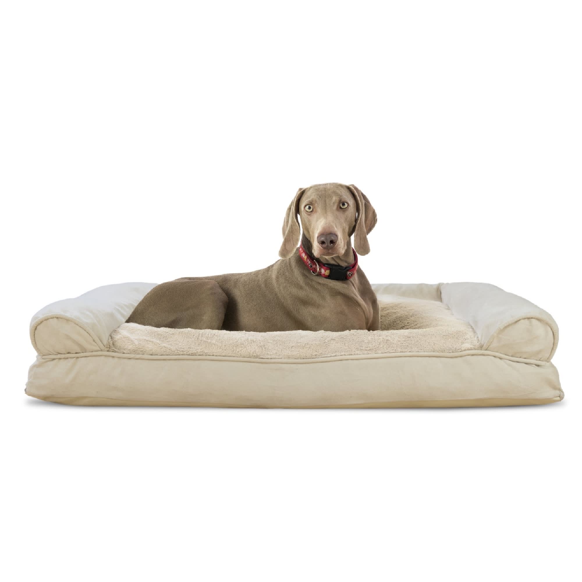 FurHaven Plush & Suede Pillow Sofa Dog Bed, 44" L x 35" W, Clay Petco