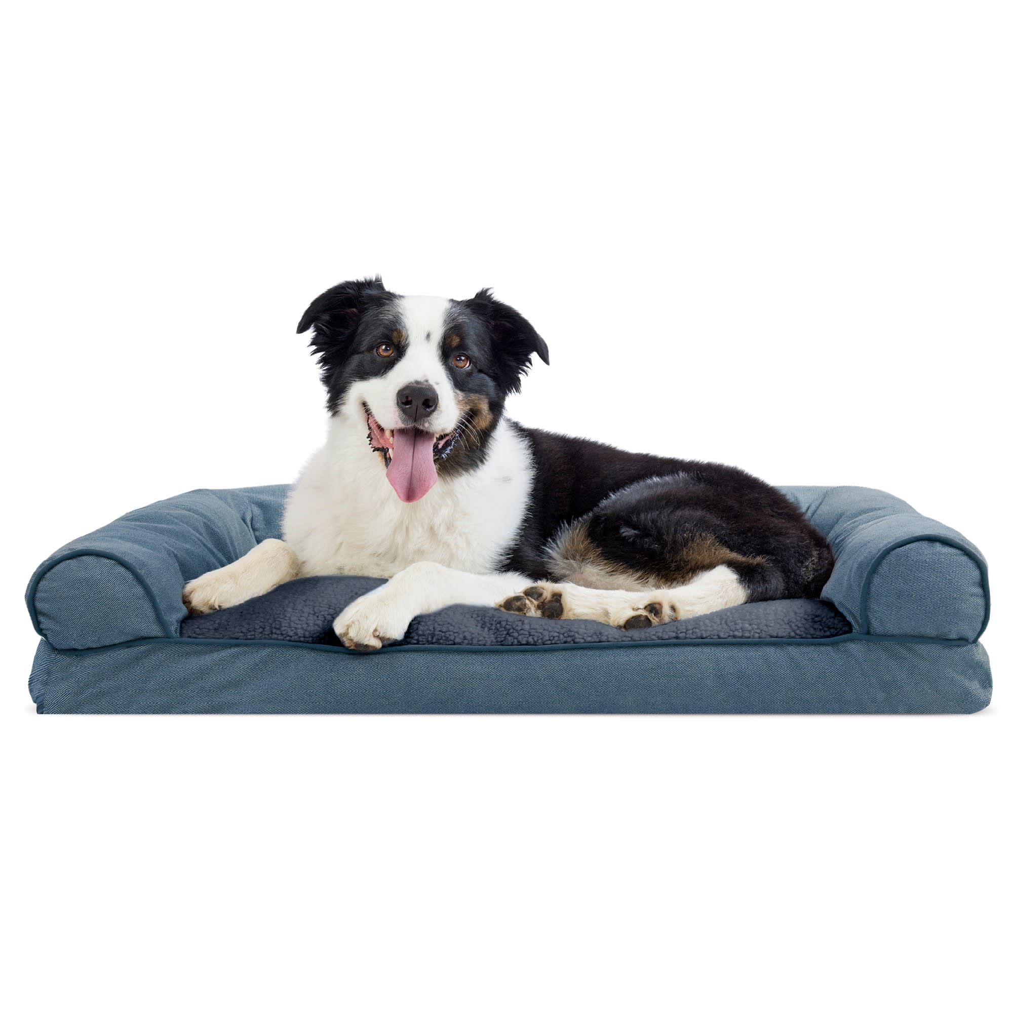 FurHaven Faux Fleece & Chenille Soft Woven Pillow Sofa Dog Bed, 36" L x 27" W, Orion Blue Petco