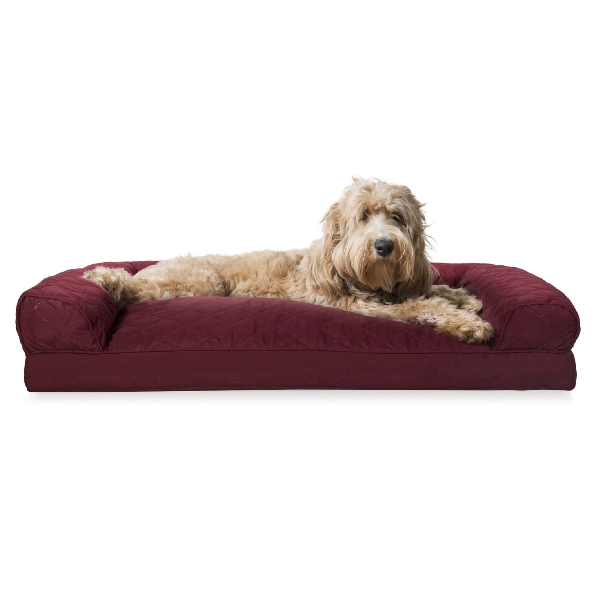 FurHaven Quilted Pillow Sofa Dog Bed 36 L X 27 W Wine Red Petco   3013077 Center 1