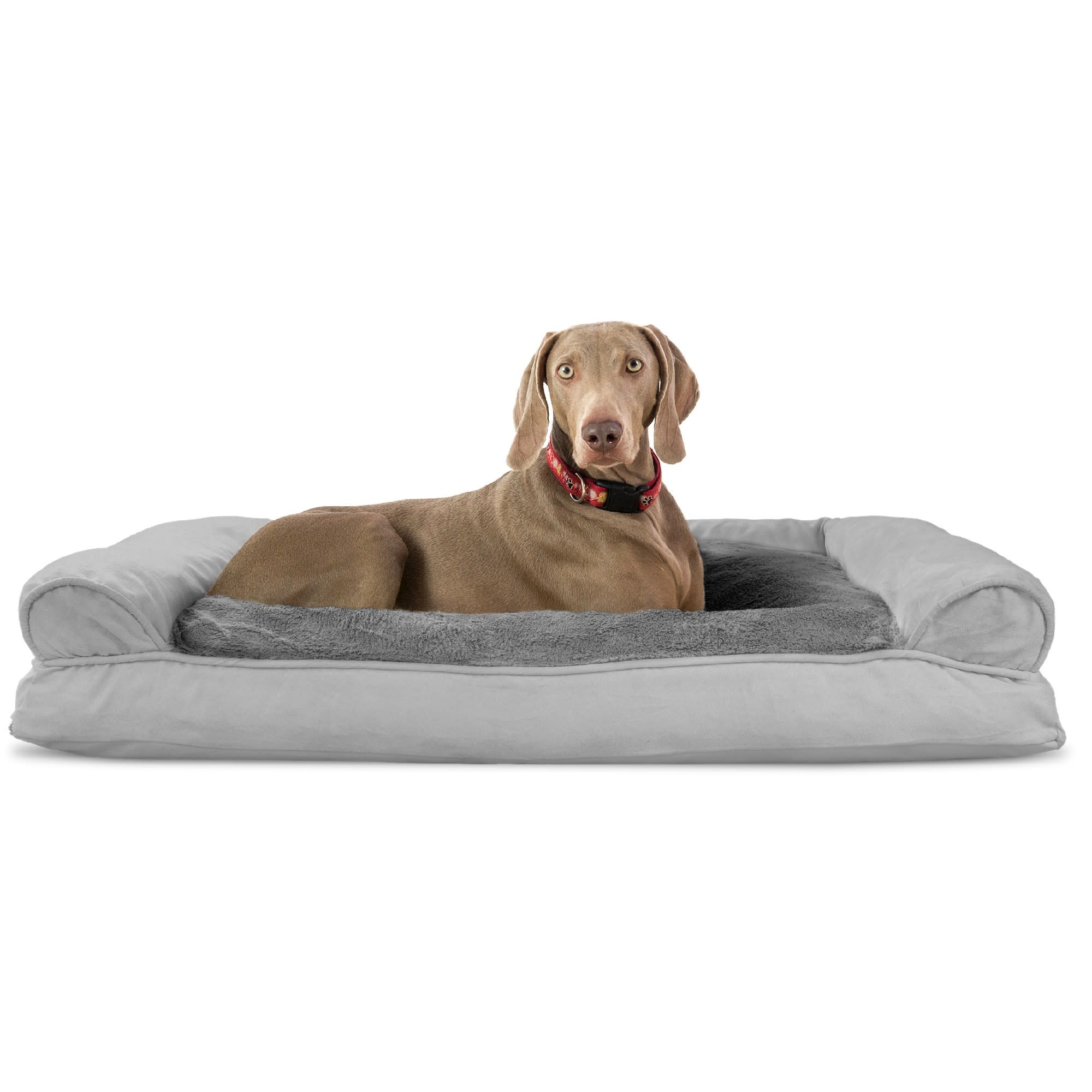 FurHaven Plush & Suede Pillow Sofa Dog Bed, 40" L x 32" W, Gray Petco