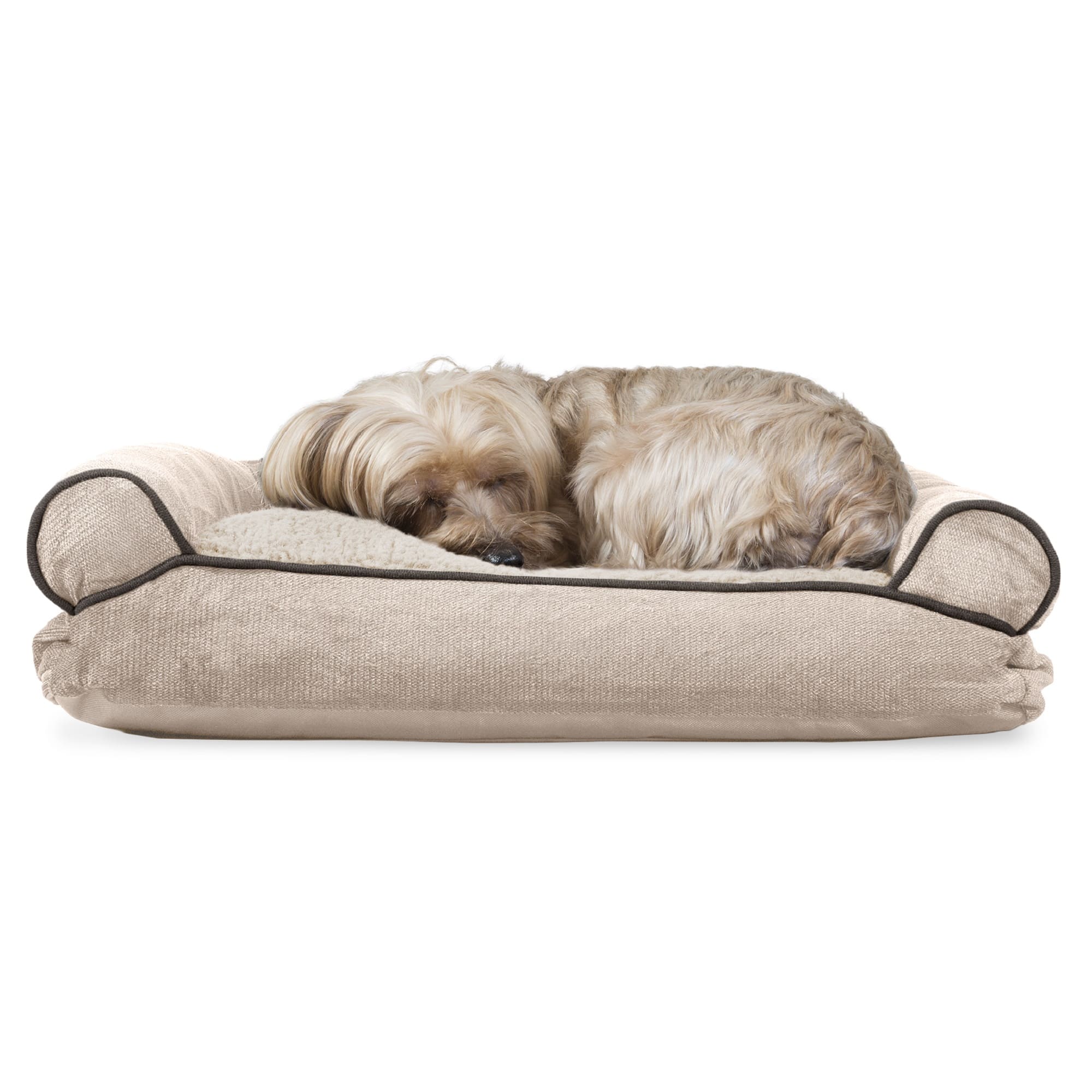 FurHaven Faux Fleece & Chenille Soft Woven Pillow Sofa Dog Bed Cream, 20" L x 15" W Petco