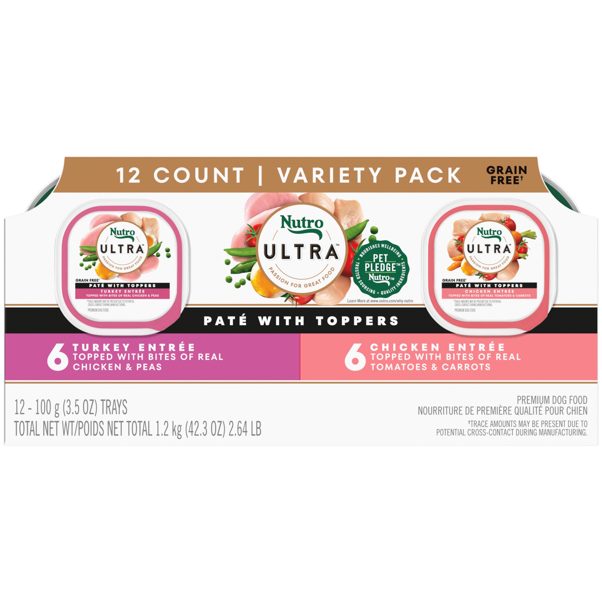 Nutro Ultra Chicken and Turkey Grain Free Adult Wet Dog Food Pate with Toppers Variety Pack 3.5 oz. Count of 12 Petco