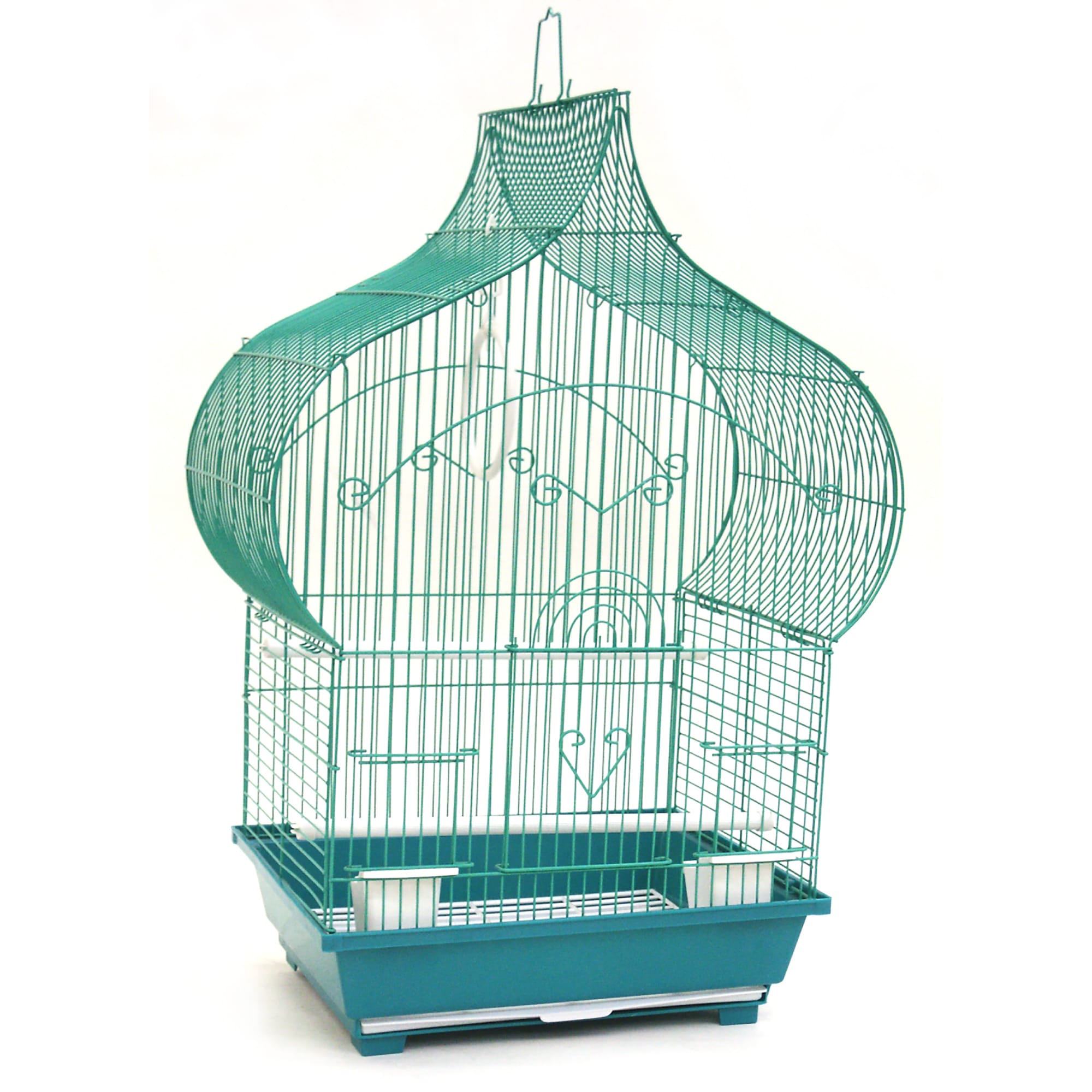 YML Medium Green Taj Mahal Bird Cage with Swing Feeders