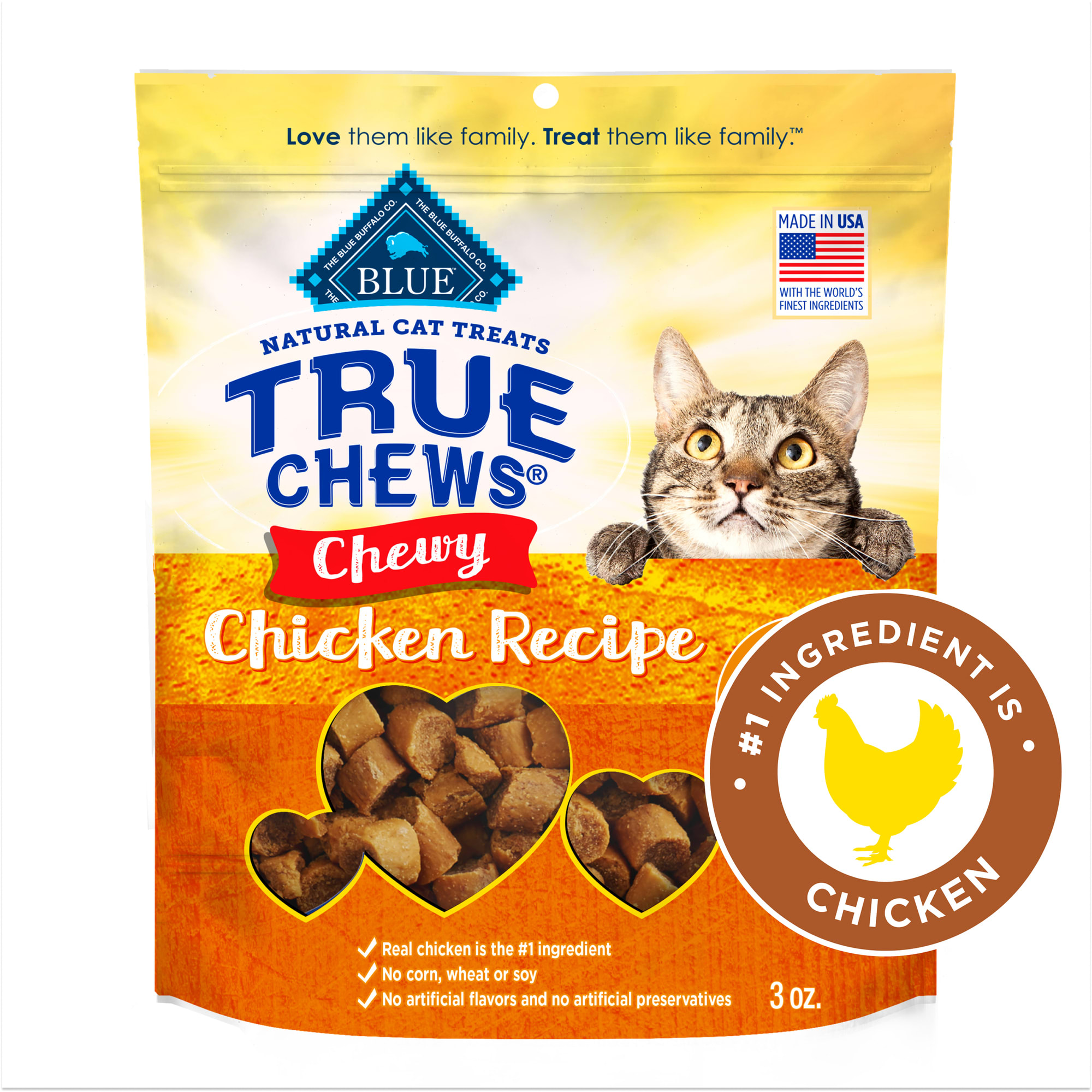 Blue Buffalo True Chews Natural Chicken Chewy Cat Treats 3 oz