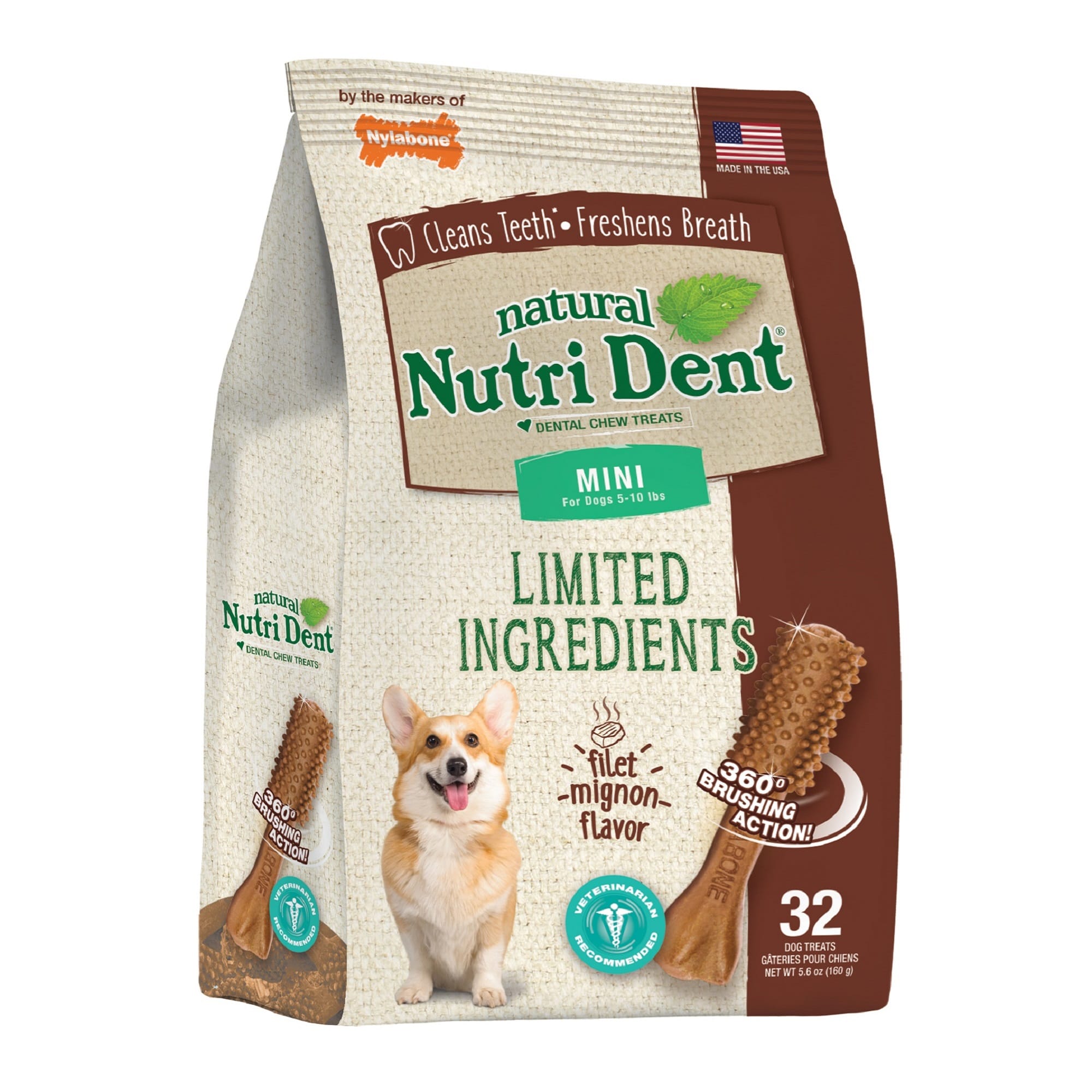 Nylabone Natural Nutri Dent Filet Mignon Dental Chews Limited Ingredients Mini 78 Count
