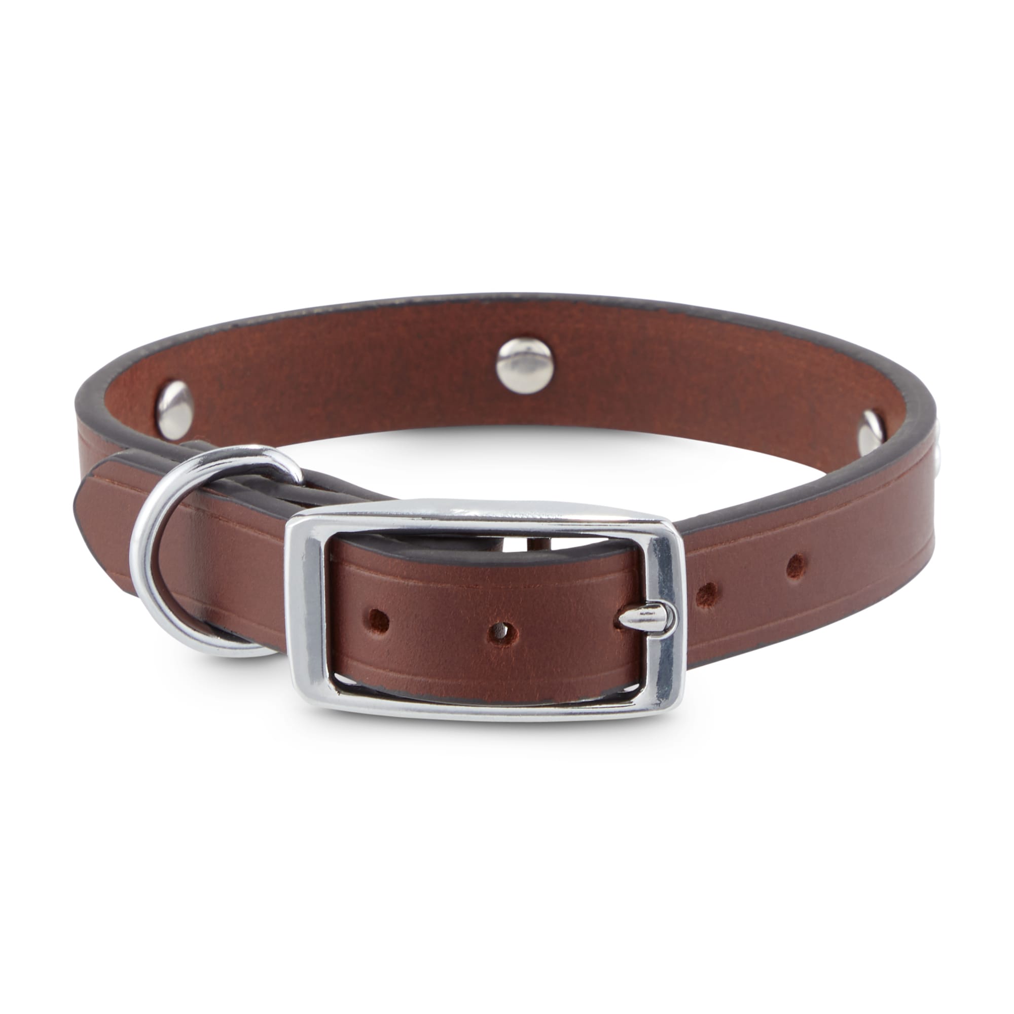 YOULY The Rebel Brown Leather Bone Stud Dog Collar, Medium