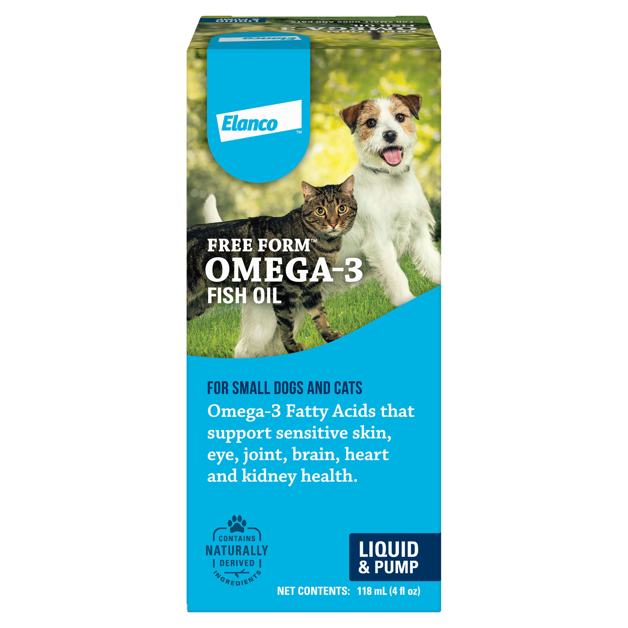 Elanco Free Form Liquid Omega 3 Fish Oil Liquid Pump Supplement for Small Dogs and Cats 4 fl. oz