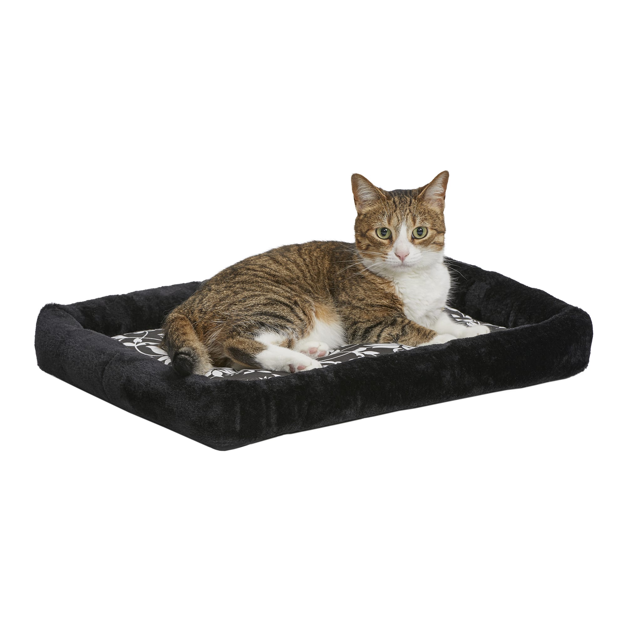 Midwest Quiet Time Couture Sofia Bolster Black Floral Dog Bed, 22