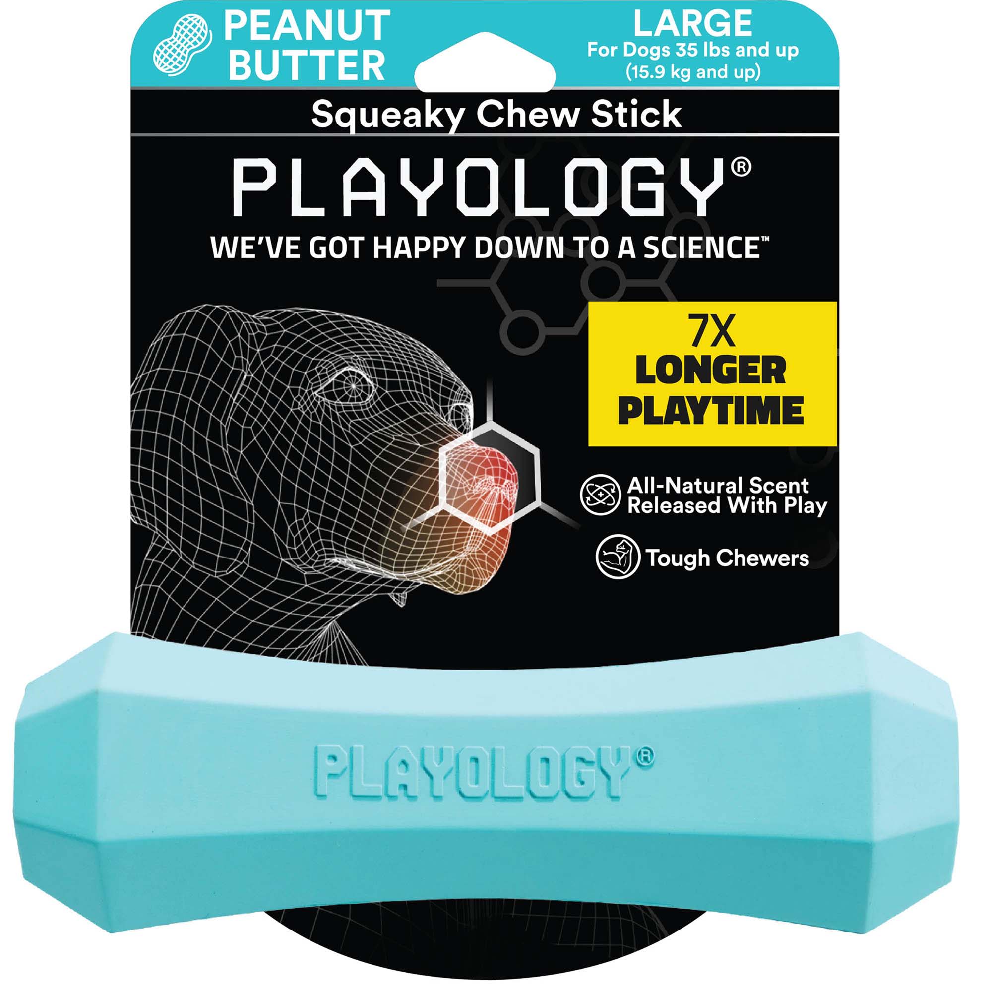Playology - Squeaky Chew Stick Dog Toy - Large - Engaging All-Natural Peanut Butter Scent