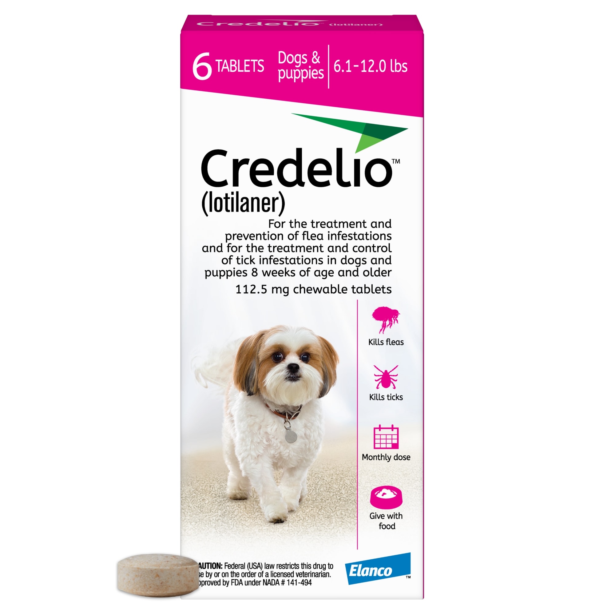 Credelio Chewable Tablet for Dogs 6.1-12 lbs, 12 Month Supply | Petco