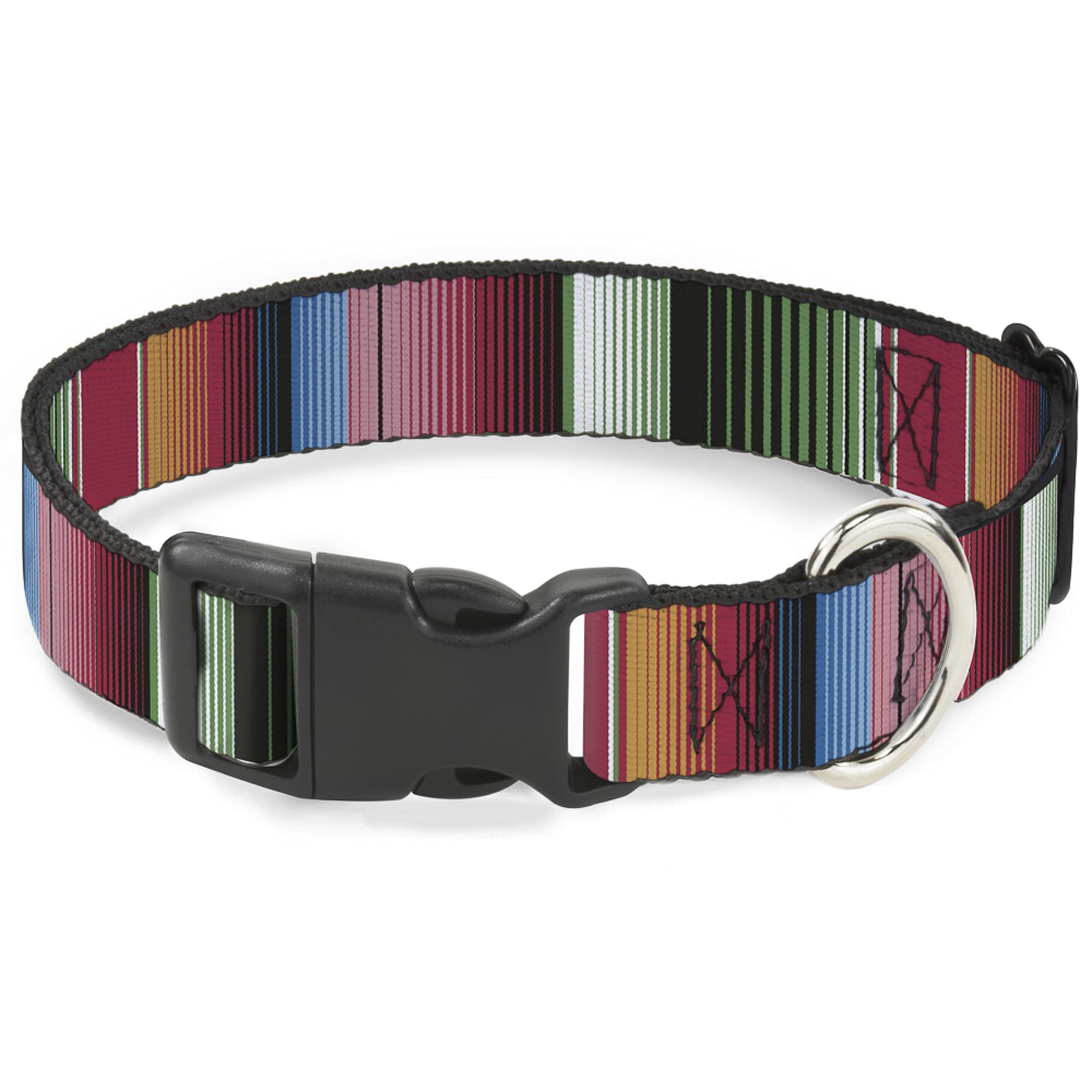 BuckleDown Plastic Clip Collar Zarape5 Vertical Multi Color Stripe, 9