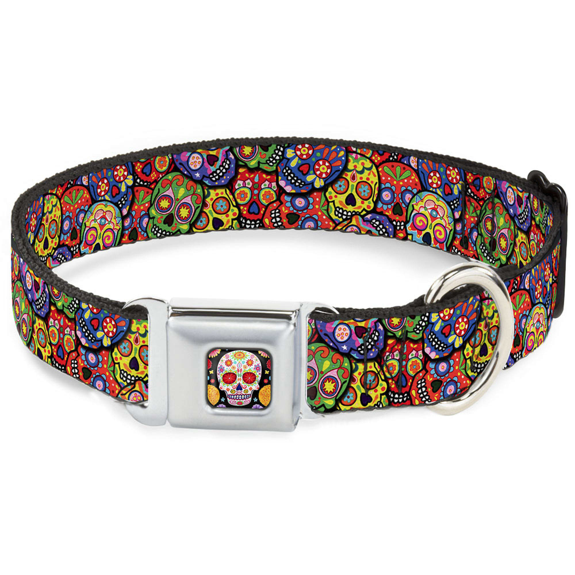 Buckle-Down Dog Collar Plastic Clip Sugar Skulls Gray Pink Available in Adjustable Sizes for Small Medium Large Dogs 