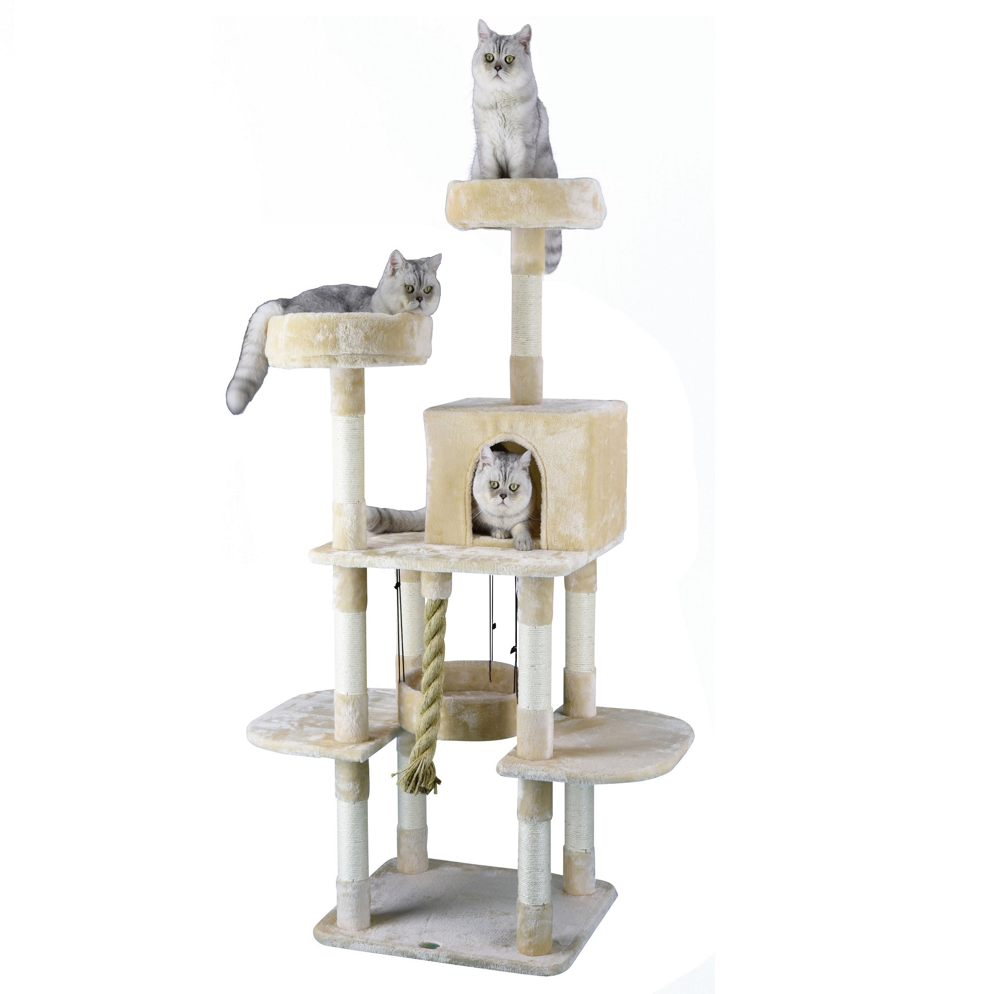 Go Pet Club Beige 61 5 Cat Tree With Giant Rope And Swinging Bed