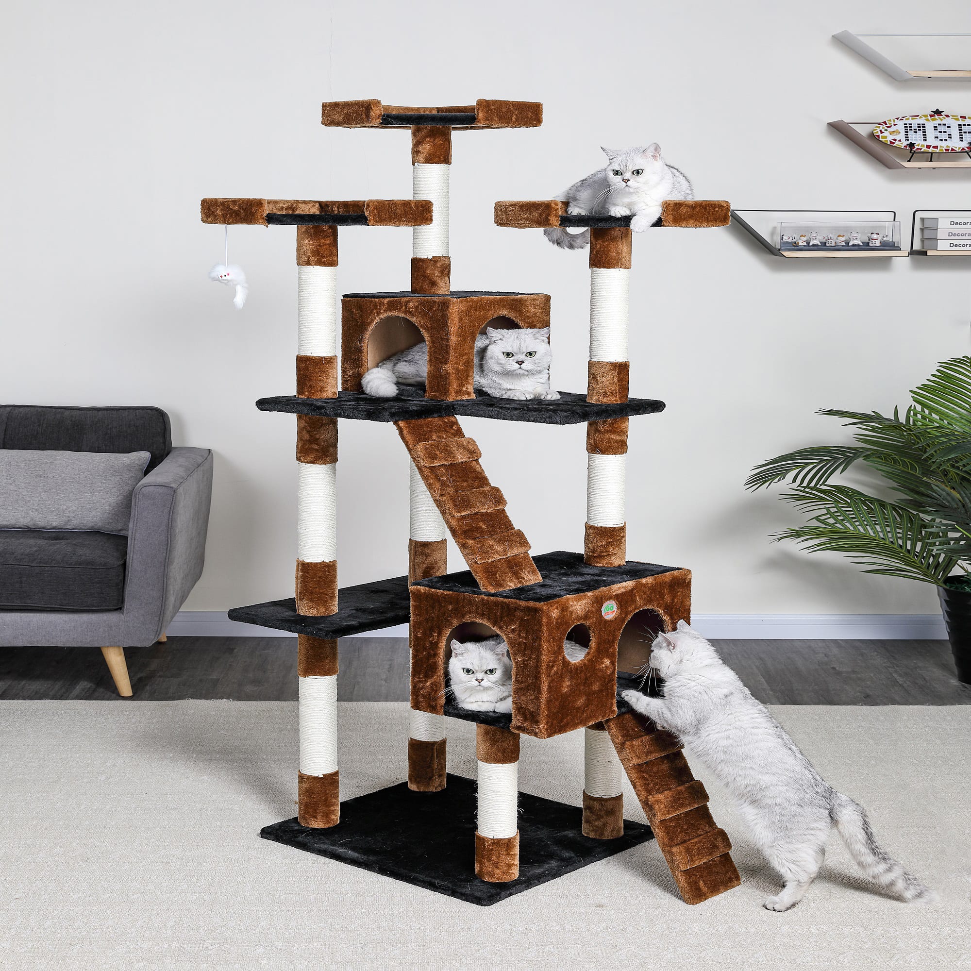 Go Pet Club 72 Cat Tree Condo with Two Ladders Grey Petco