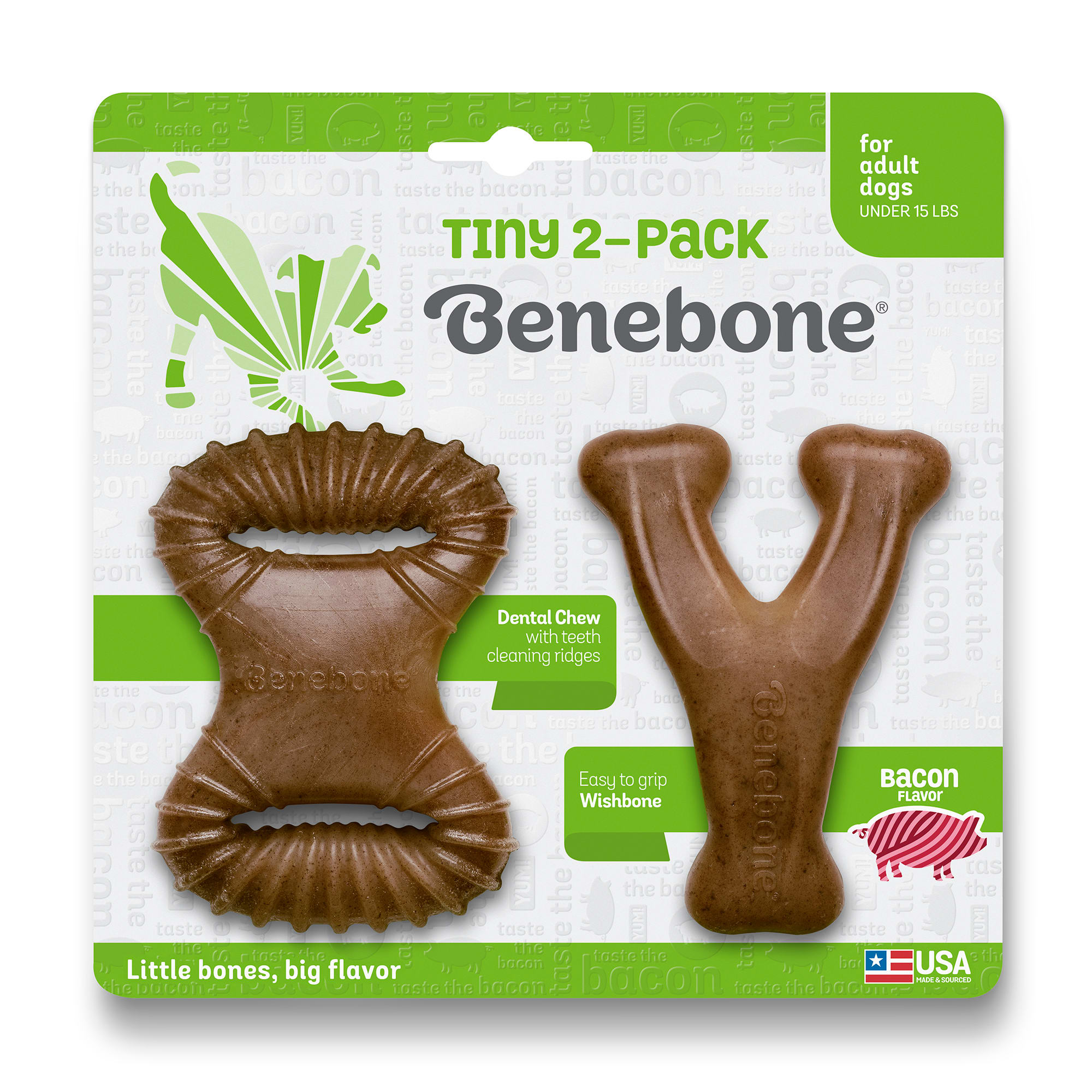 Benebone X Small Bacon Flavored Chew Toy for Dogs Pack of 2