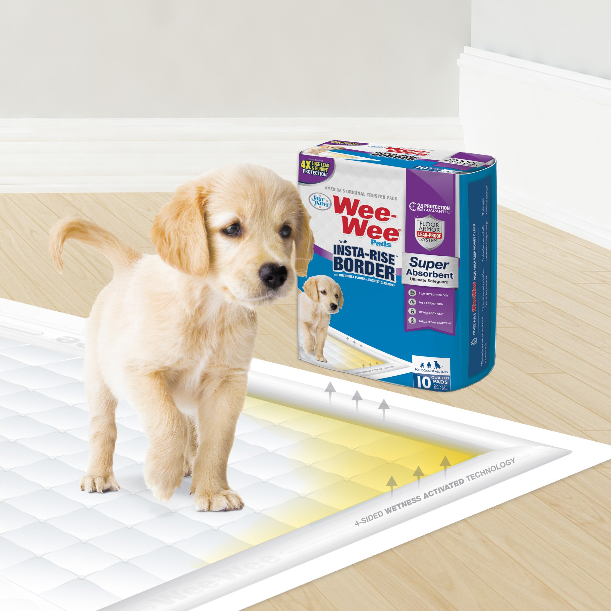 Four Paws Wee Wee Pads with Insta Rise Border for Dog Count of 50