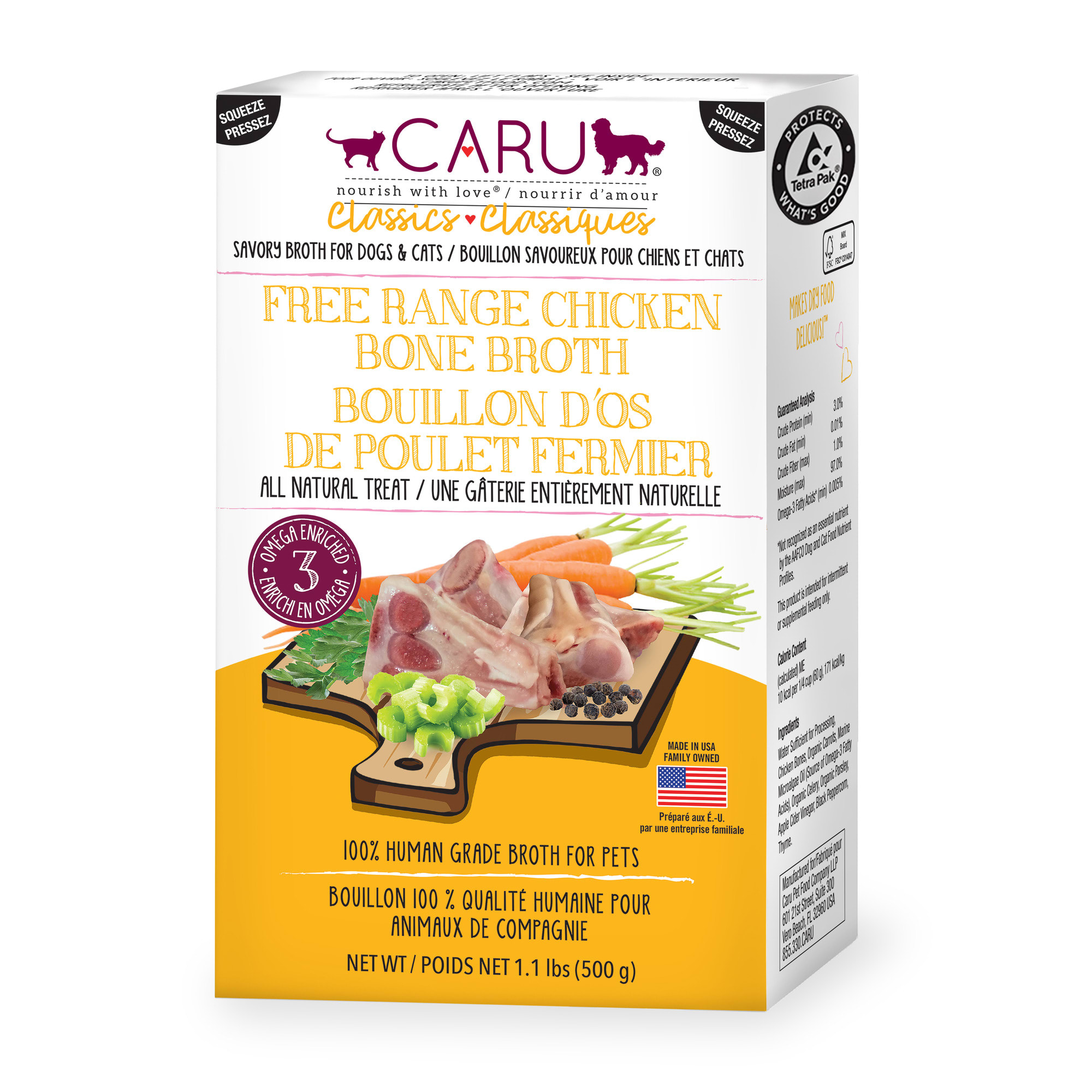 CARU Free Range Chicken Bone Broth Natural Liquid Treat for Dogs and Cats,  1.1 lbs. | Petco