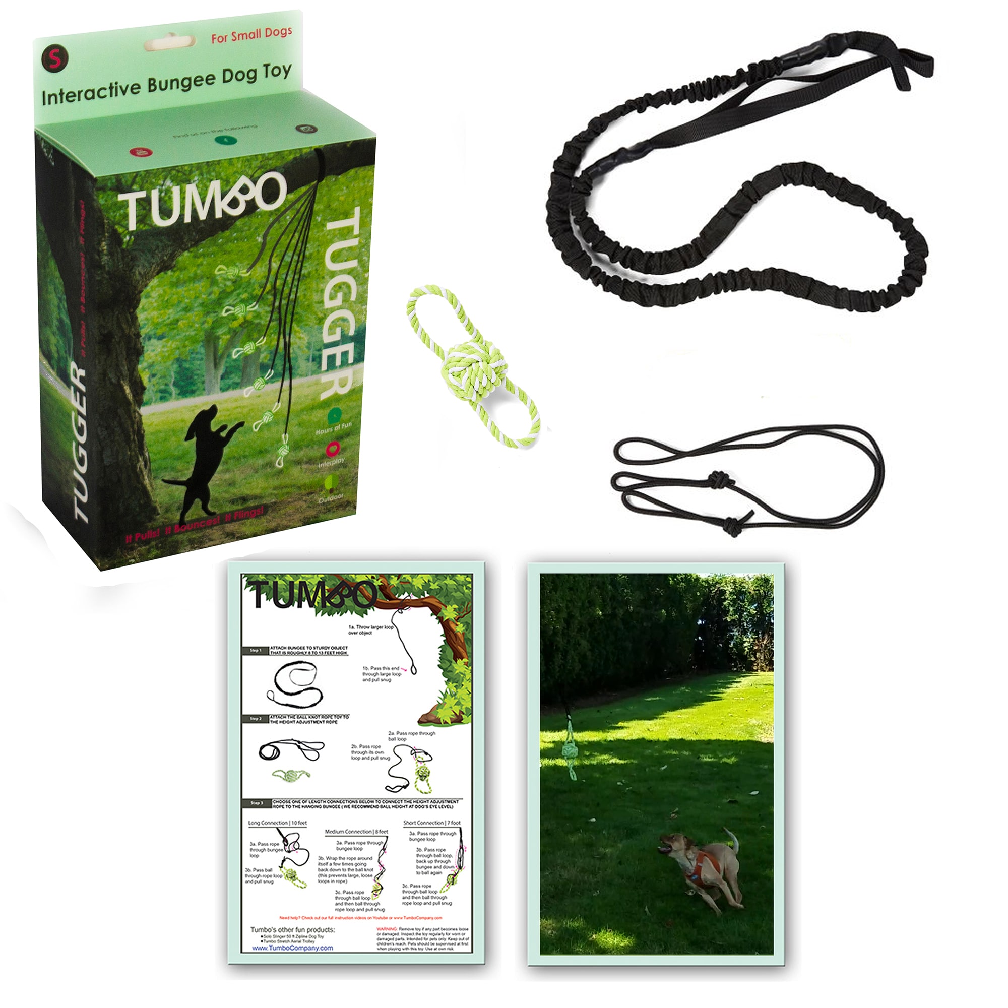 Tumbo Outdoor Tugger Hanging Bungee Powered Interactive Dog Toy, Small