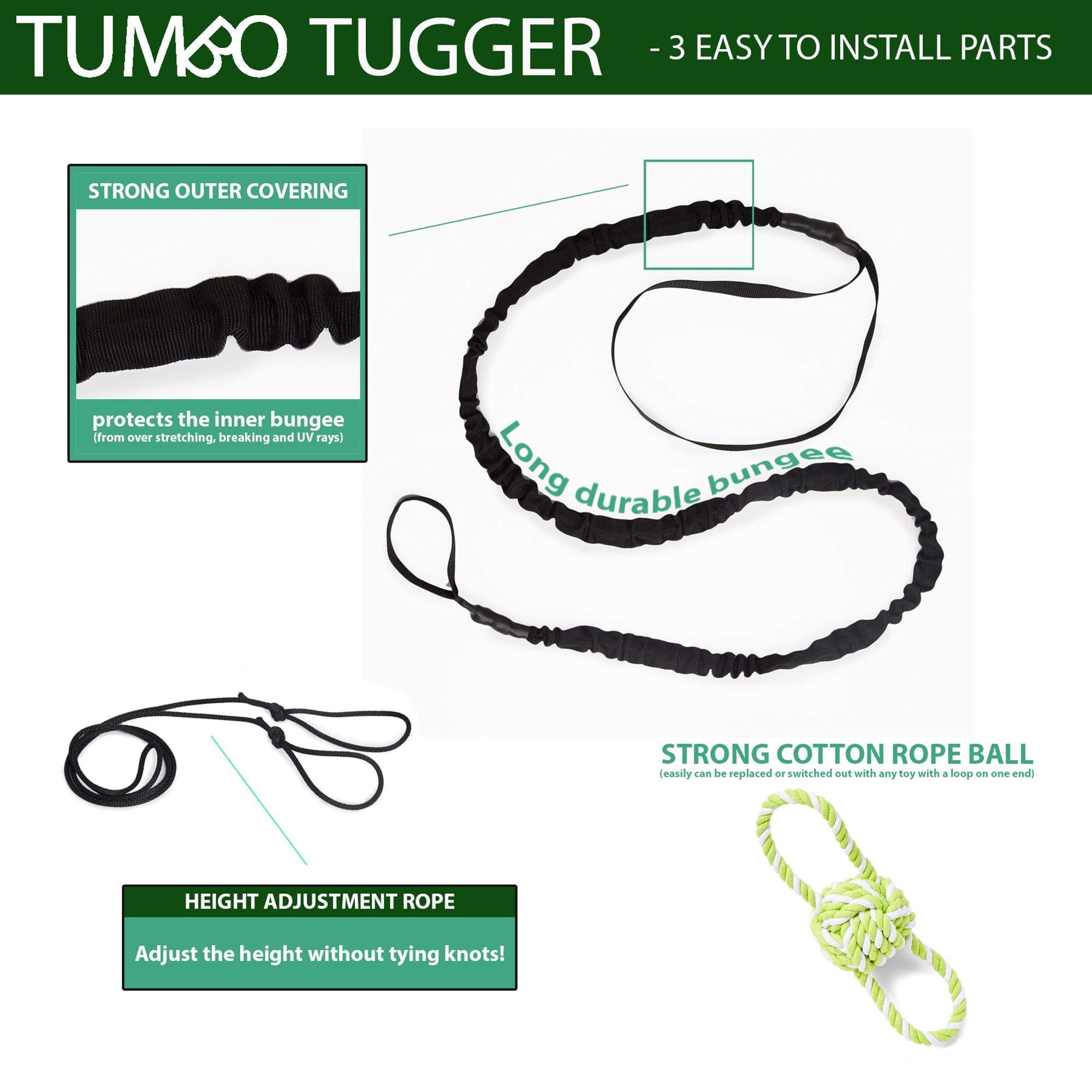 Tumbo Outdoor Tugger Hanging Bungee Powered Interactive Dog Toy