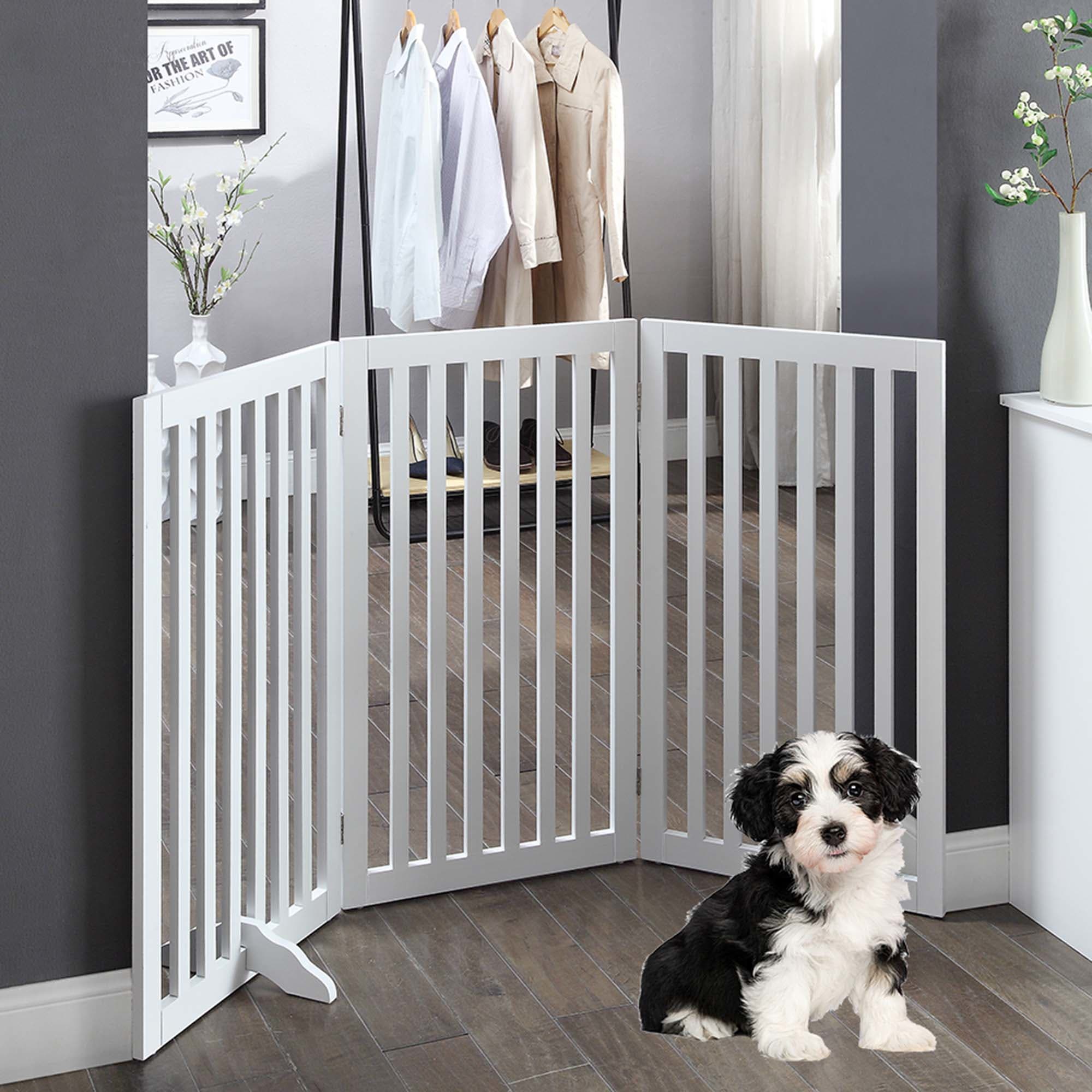 Unipaws Freestanding Wooden Dog Gate  Foldable Pet Gate with 2PCS Support Feet  Dog Barrier Indoor Pet Gate Panels for Stairs  36 Inch Tall  60 Inch Wide  White