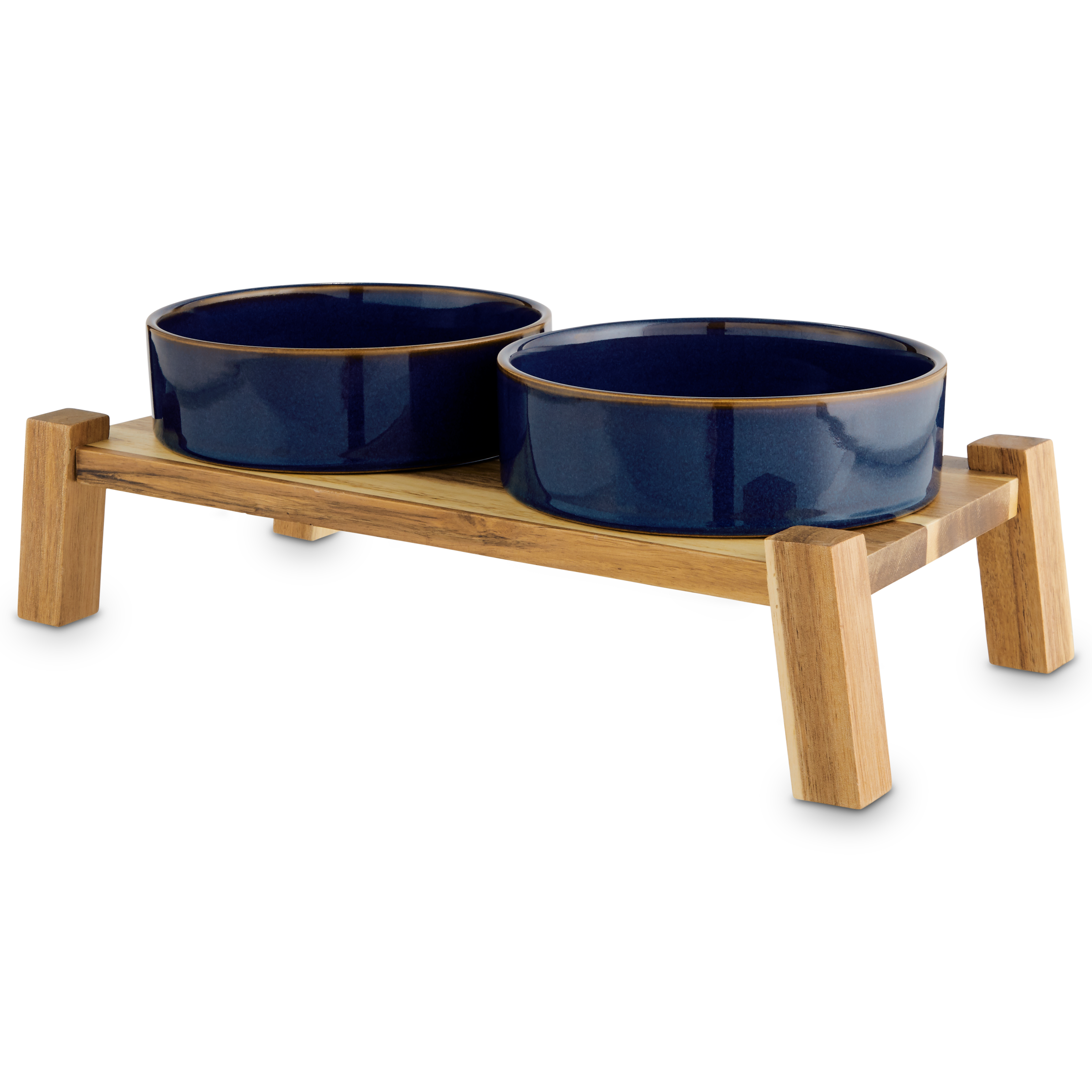 Dog Bowls,Black Ceramic Cat Dog Bowl Set with Wood Stand for Food and Water