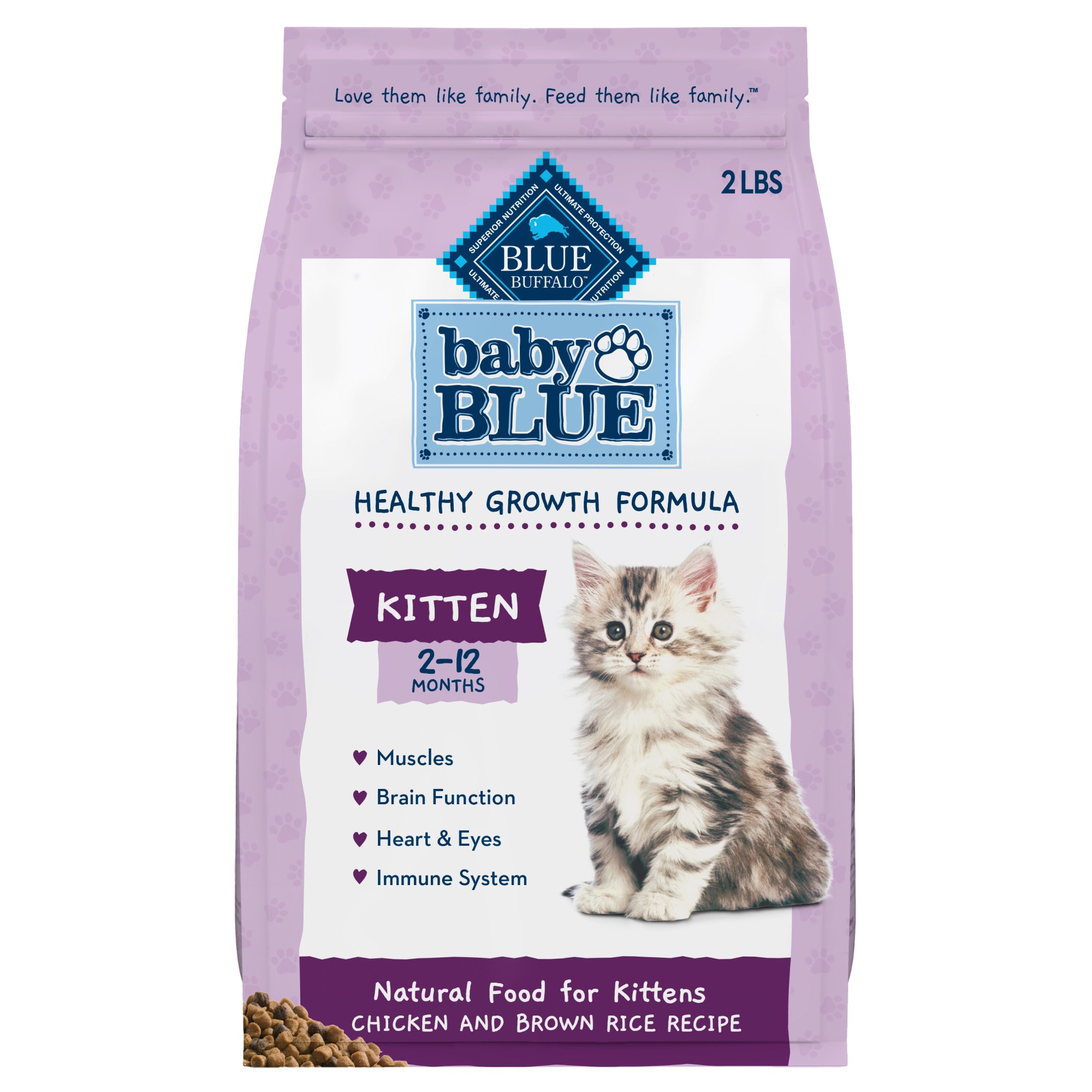 Blue Buffalo Baby Blue Healthy Growth Formula Natural Kitten Dry Cat Food Chicken and Brown Rice Recipe 2-lb 