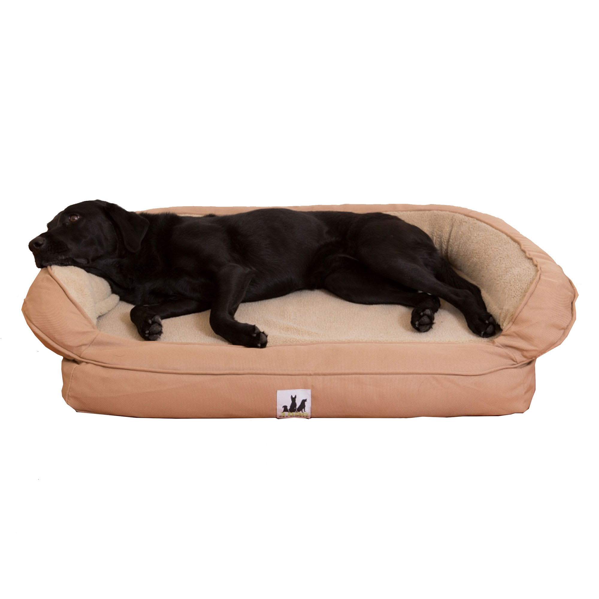 3 Dog Personalized EZ Wash Memory Foam Fleece Bolster Dog Bed, 38" L X 26" W X 10" H, Tan Petco