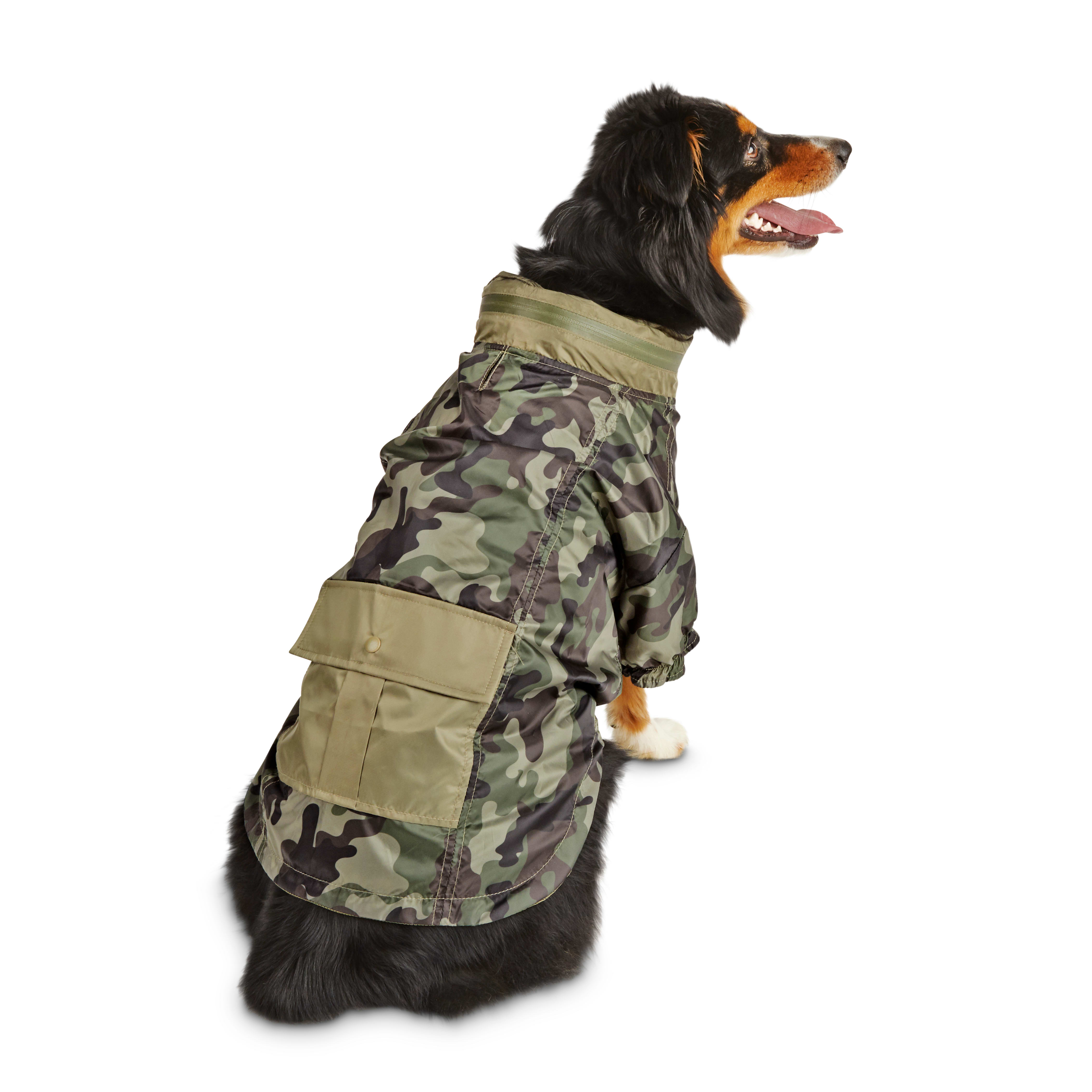 Reddy Olive Camo Zip & Stow Dog Windbreaker, XLarge Petco