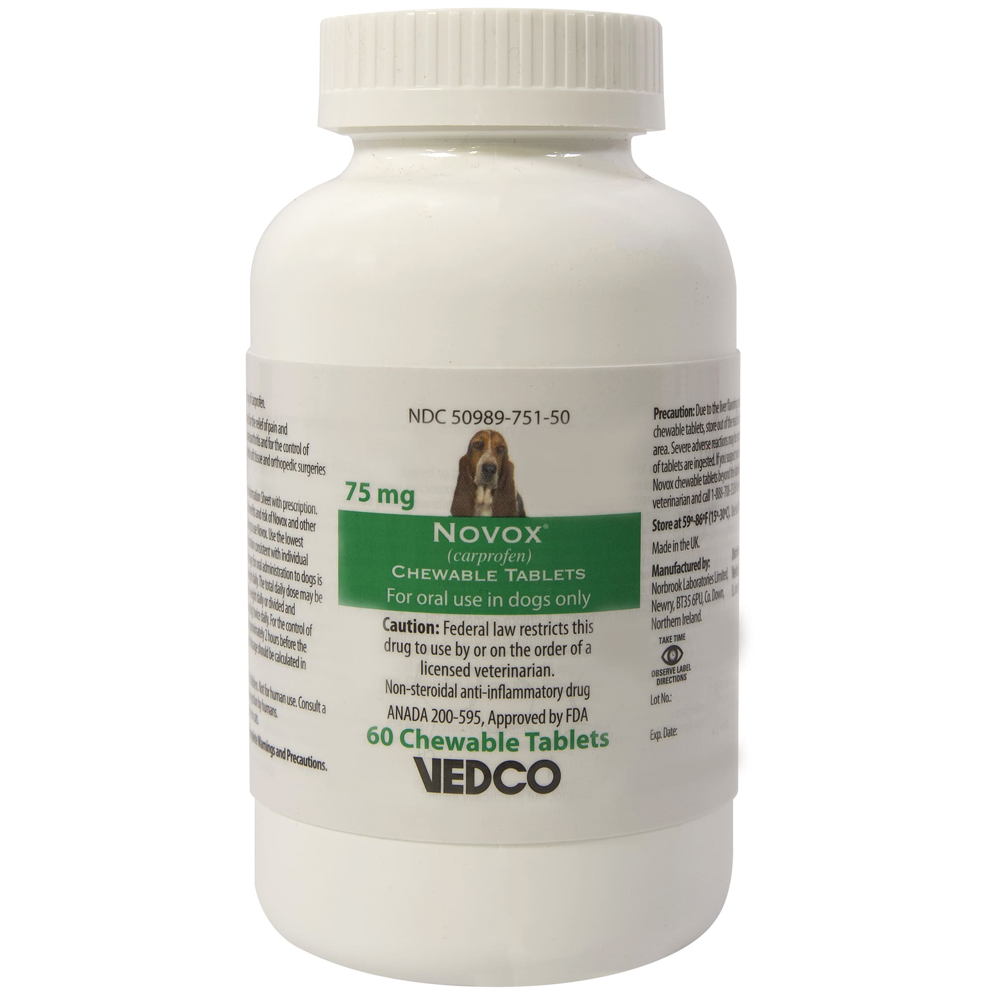 Novox (Carprofen) 75mg Chewable Tablets, 60 Count Petco