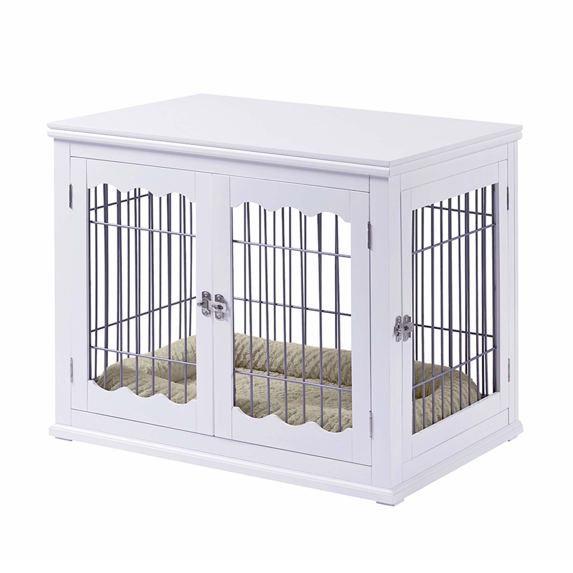 white dog cage