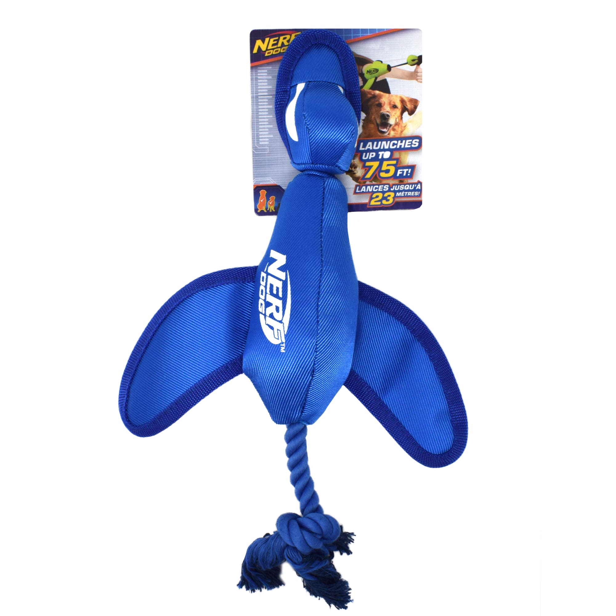 Nerf Blue Nylon Crinkle Wing Launching Duck Dog Toy, Small Petco