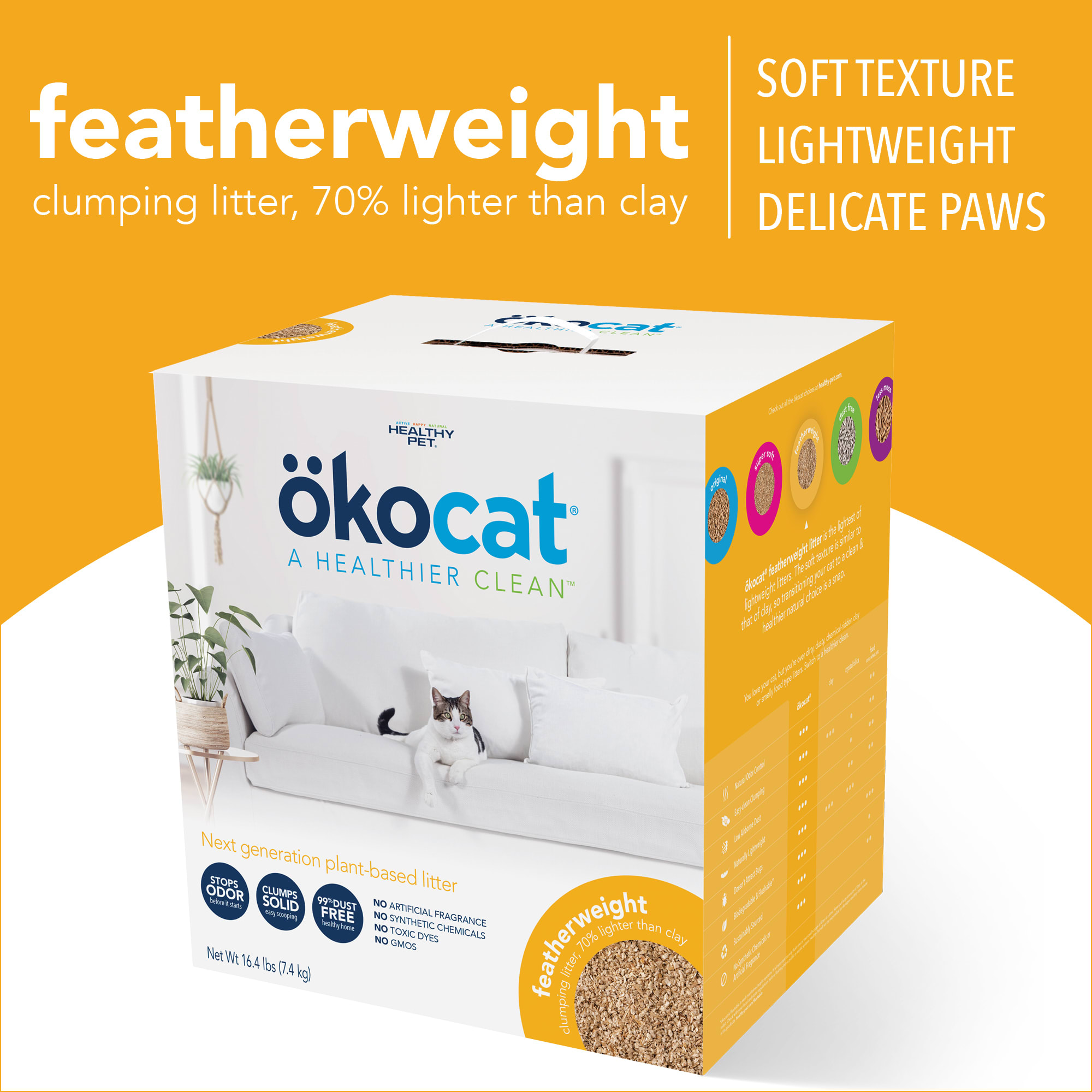 Okocat Unscented Featherwieght Clumping Wood Cat Litter 16.4 lbs