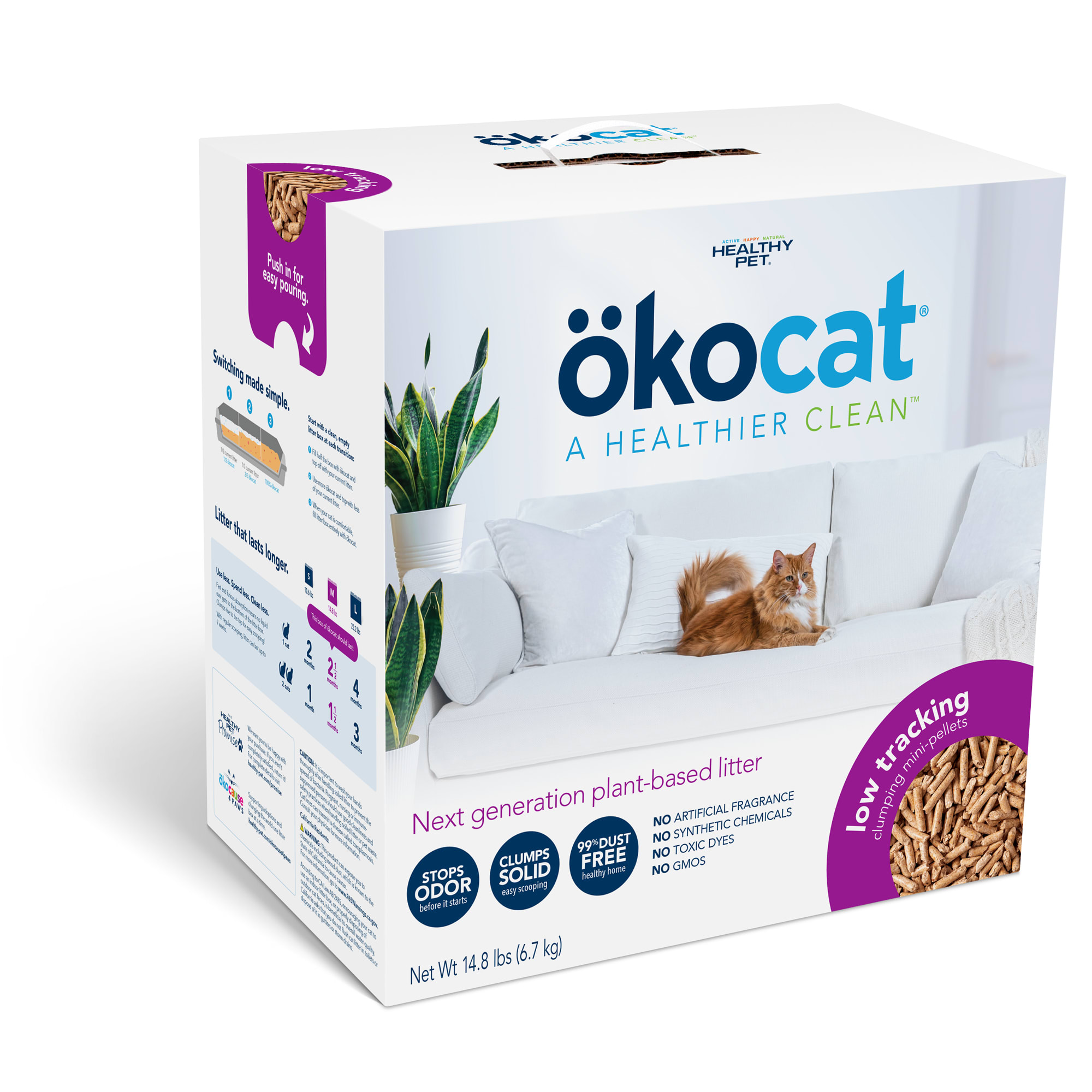 Okocat Low Tracking Clumping MiniPellets Wood Cat Litter, 14.8 lbs