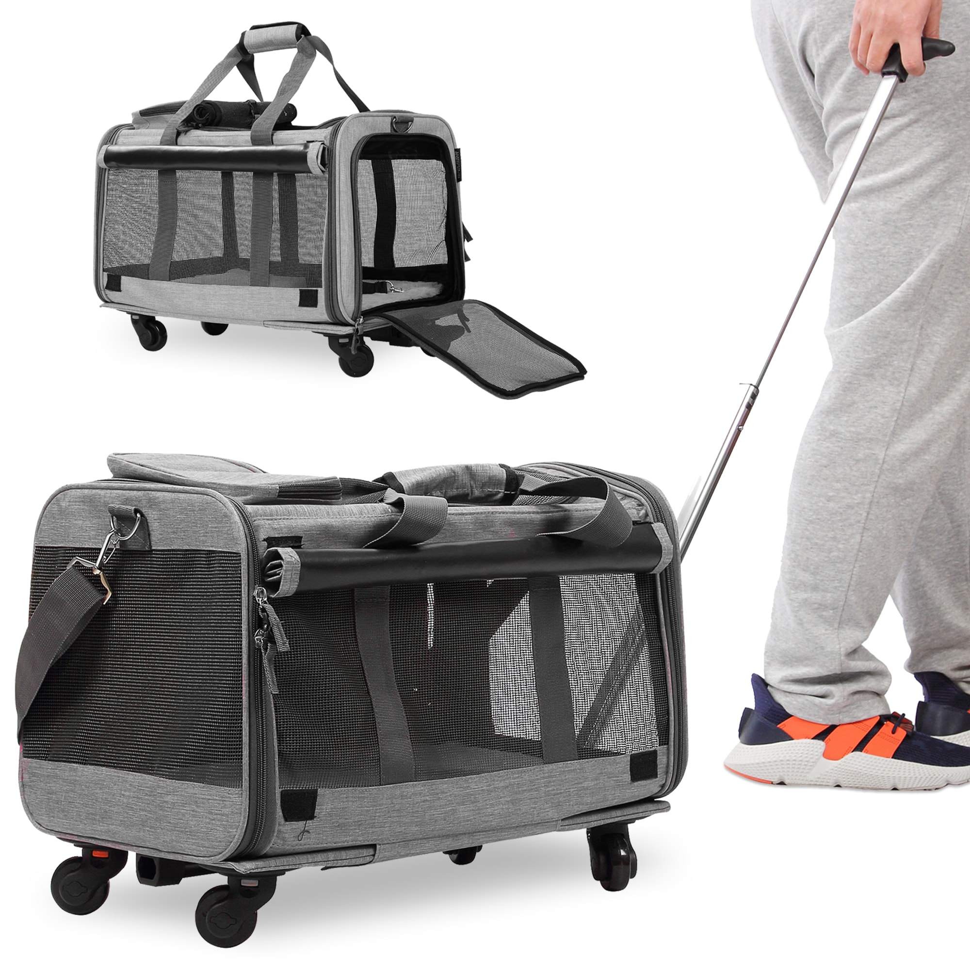 Lekereise Dog Carrier with Wheels Airline Approved Rolling Cat Carrier on  Wheels for Small Dogs and Cats 15 Lbs, Pet Travel Carrier with Storage  Pocket and Pooper Scooper, Grey